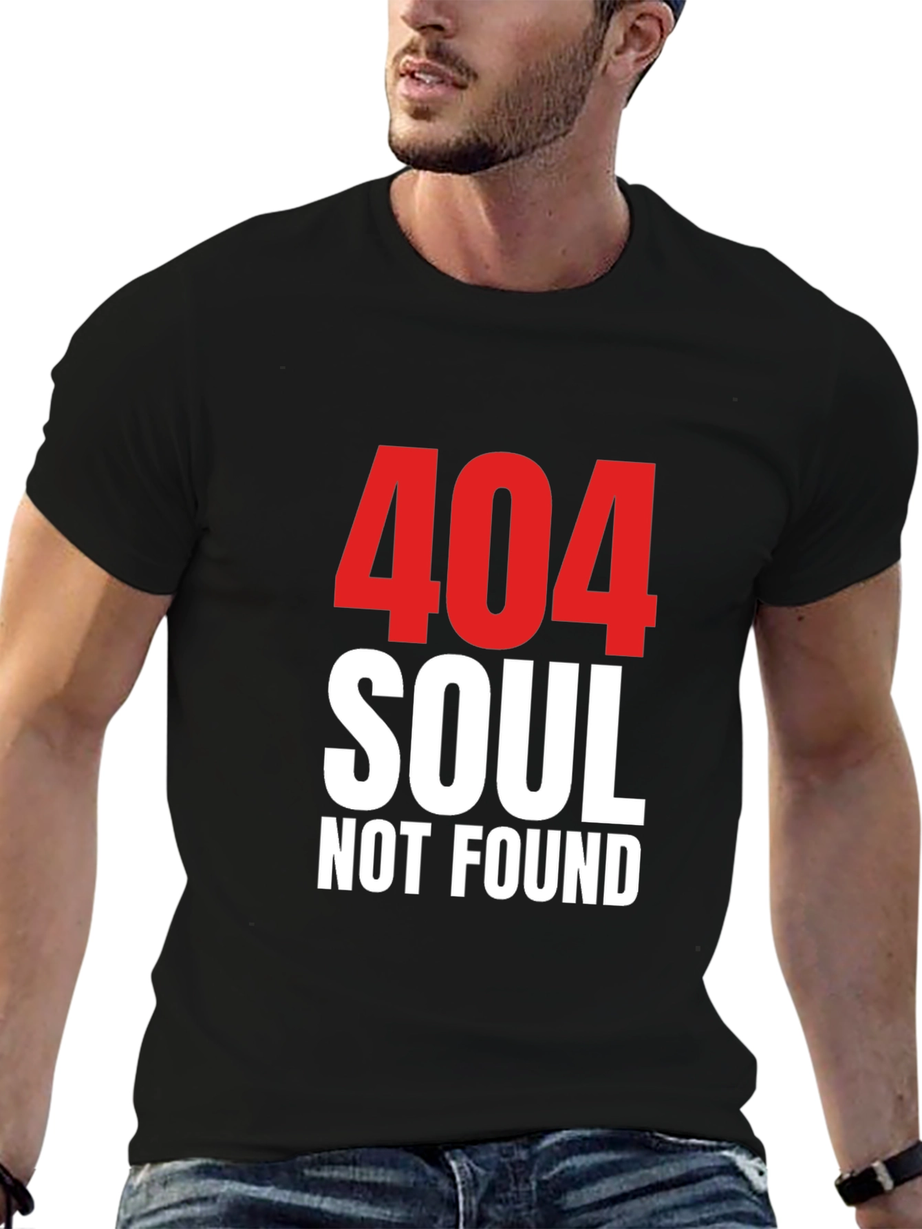 Black 404 Soul Not Found Graphic Tee - Black Cotton Blend Shirt view 6