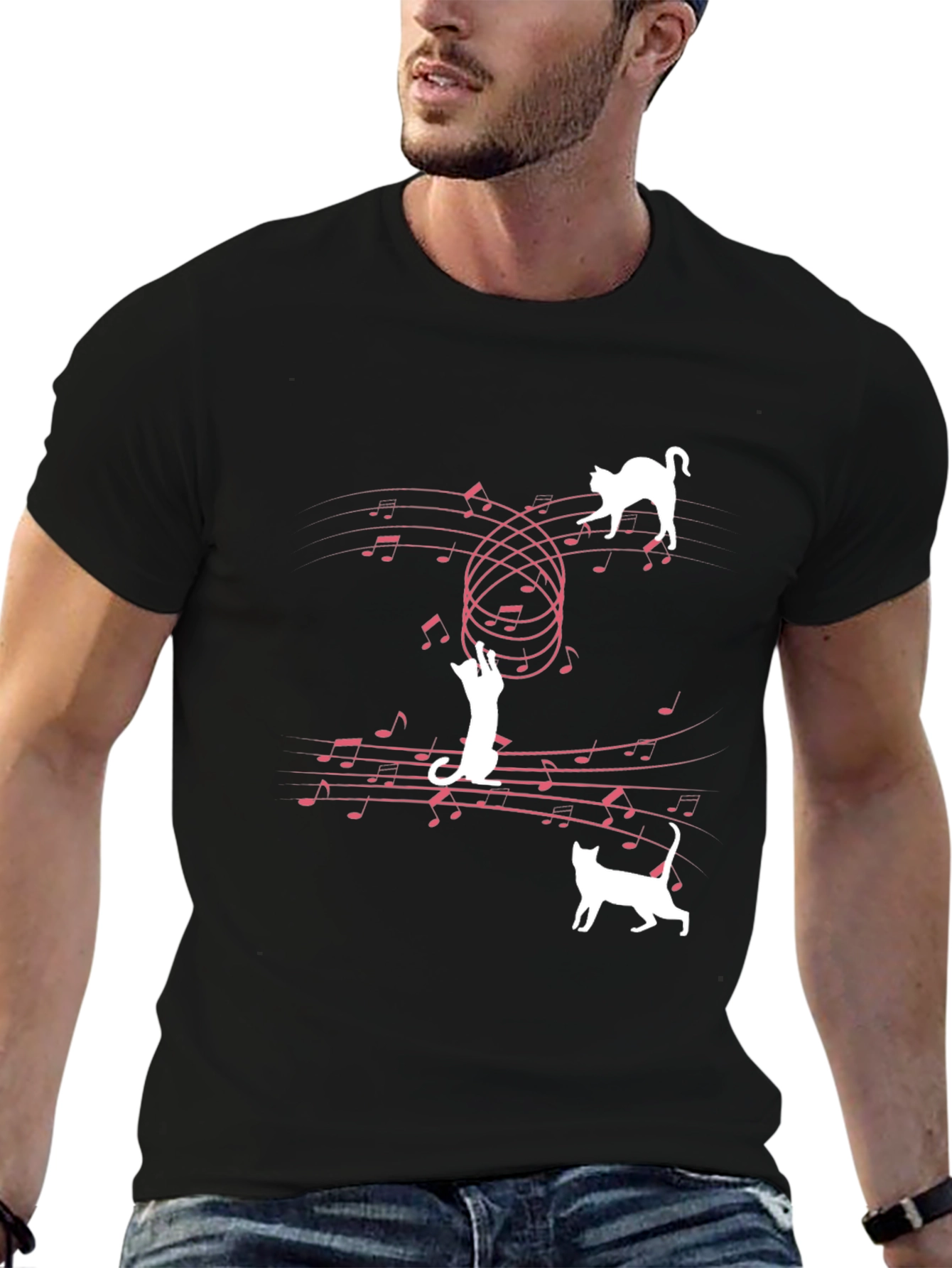 Black Musical Cats T-Shirt - Playful Feline Design view 6