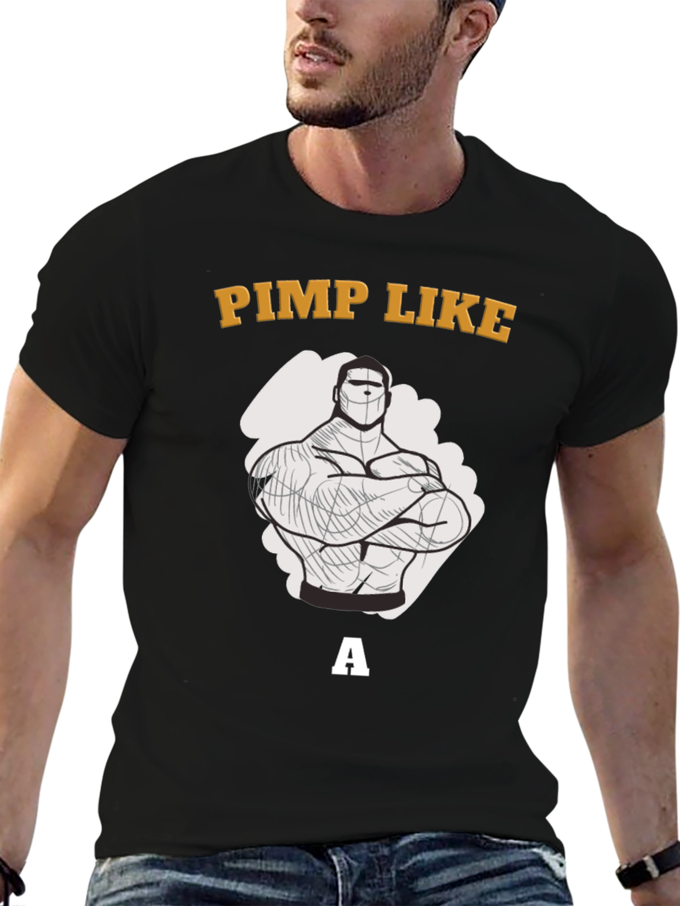 Black Pimp Like a Bodybuilder Graphic T-Shirt view 6