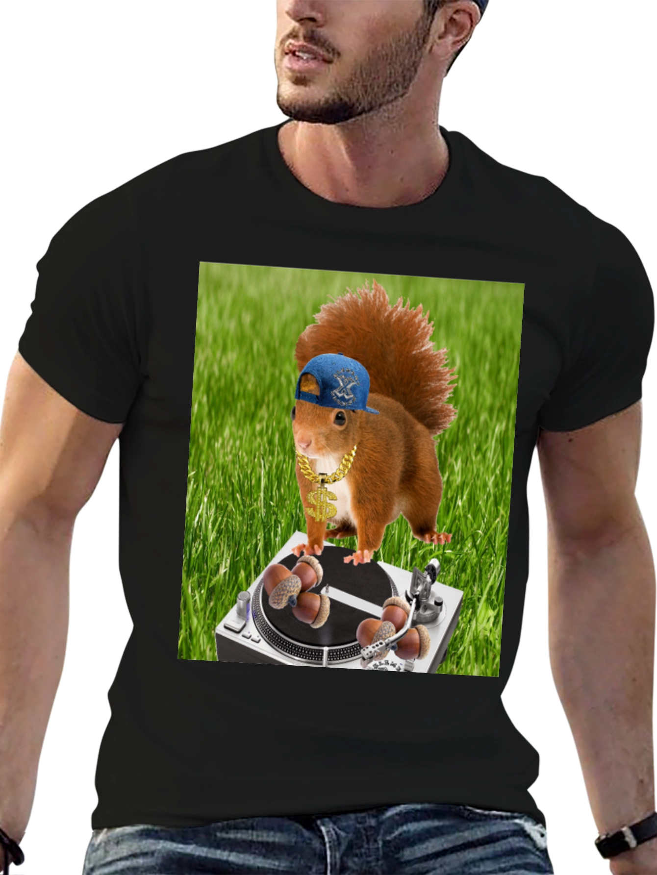 Black Funny Squirrel DJ T-Shirt - Party Animal view 6