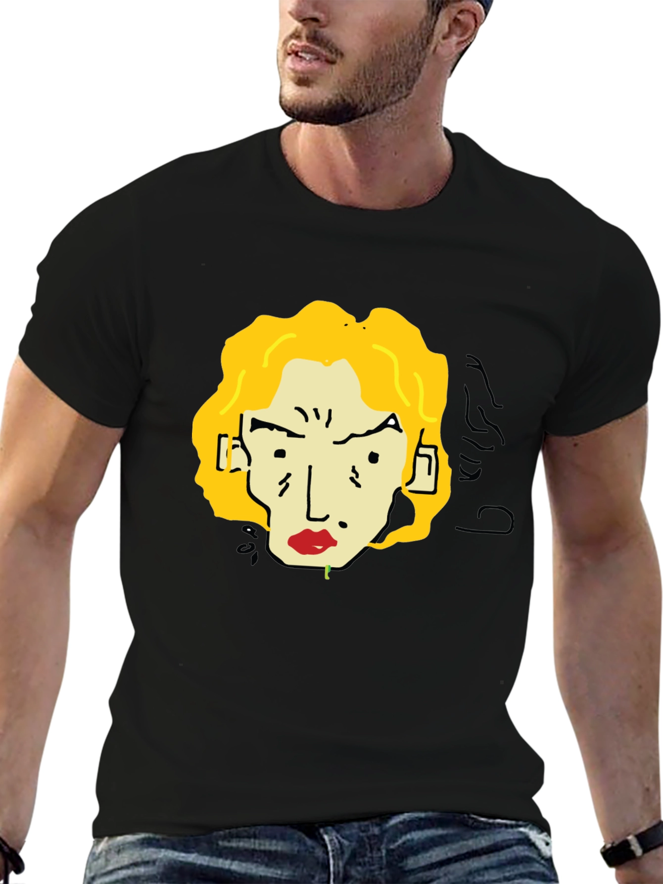 Black Funky Cartoon T-Shirt: Unique Graphic Tee view 6