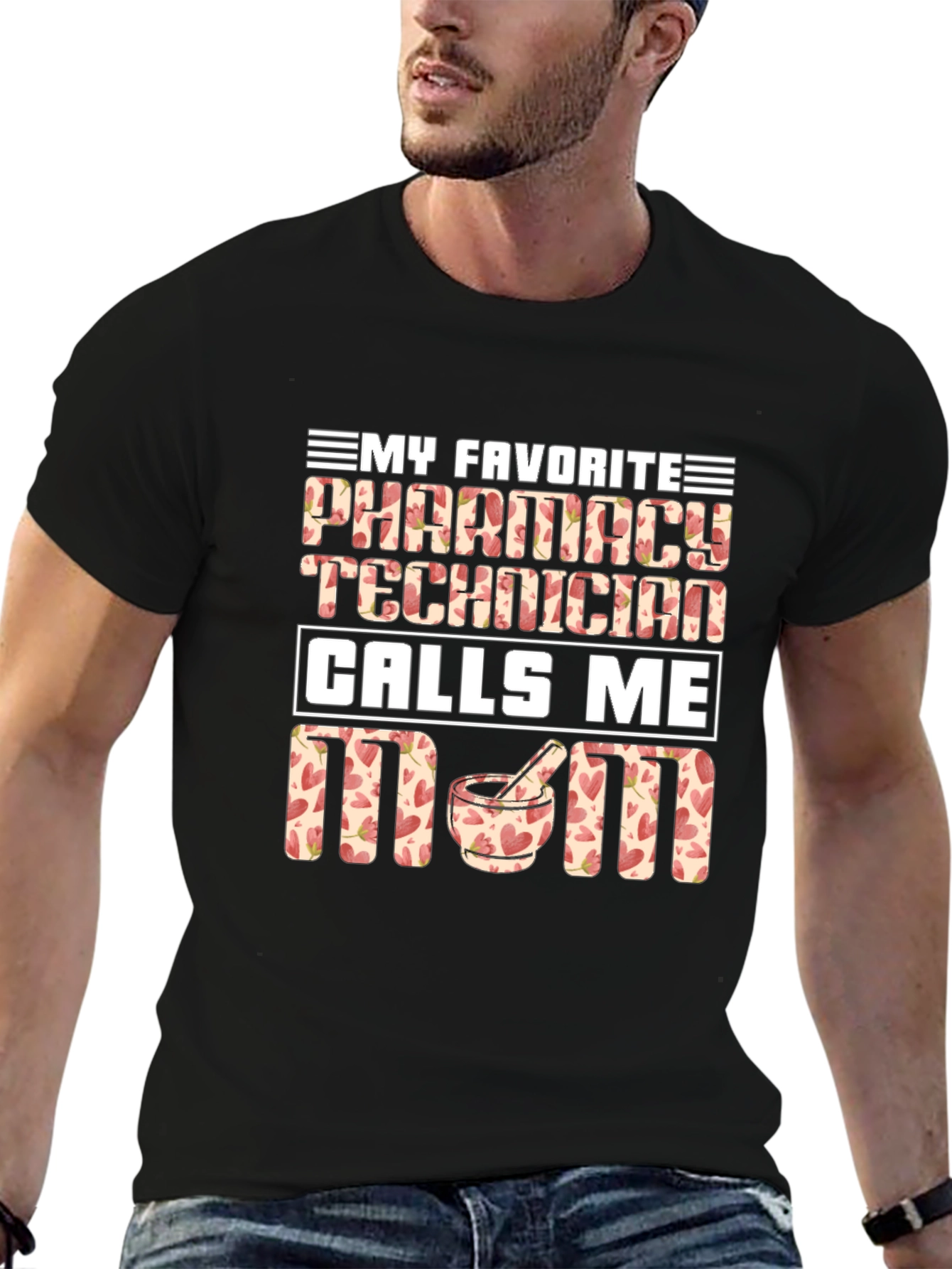 Black Pharmacy Technician Mom T-Shirt - Floral Design view 6