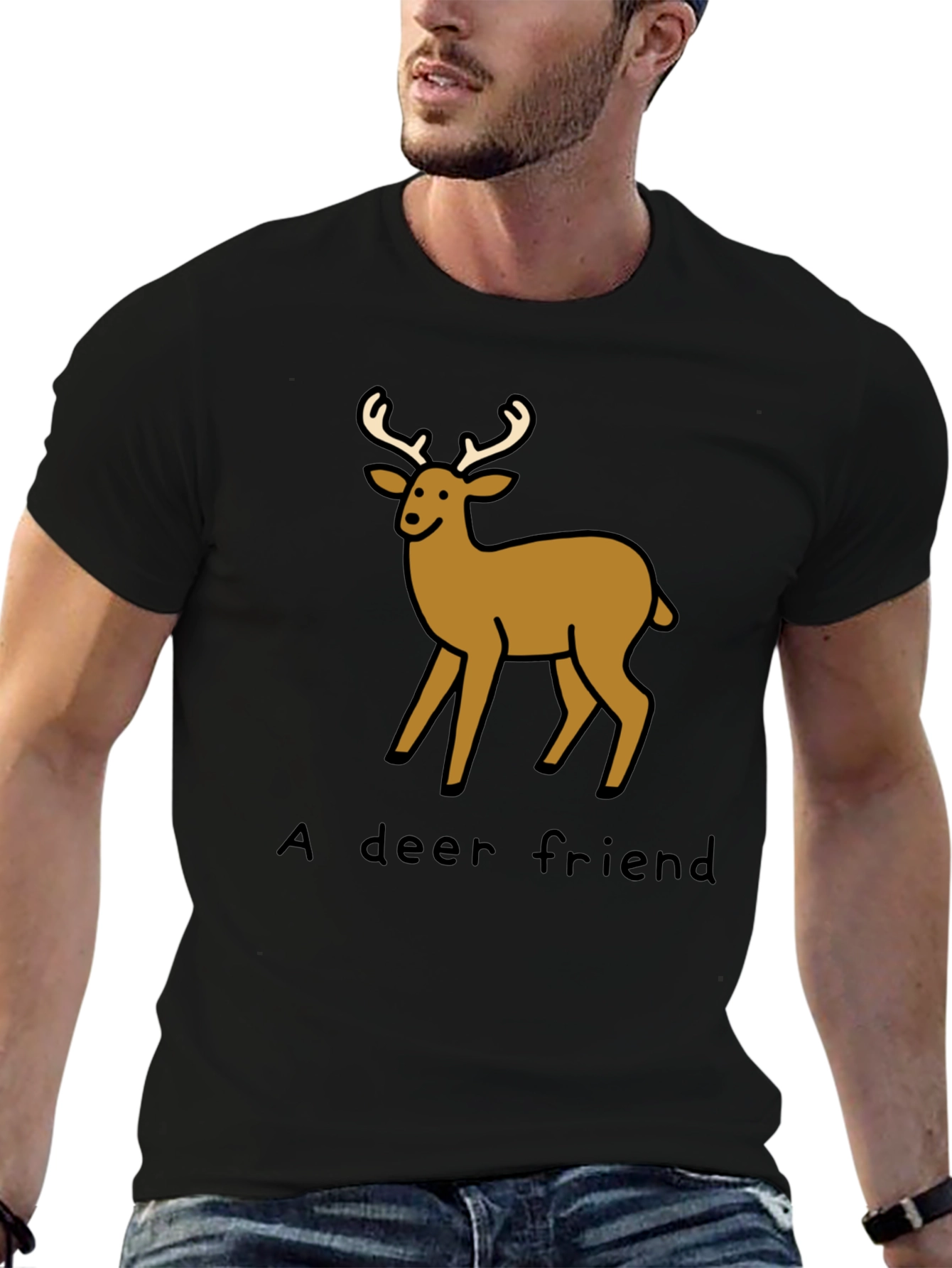 Black A Deer Friend Graphic Tee - Soft Black Cotton view 6