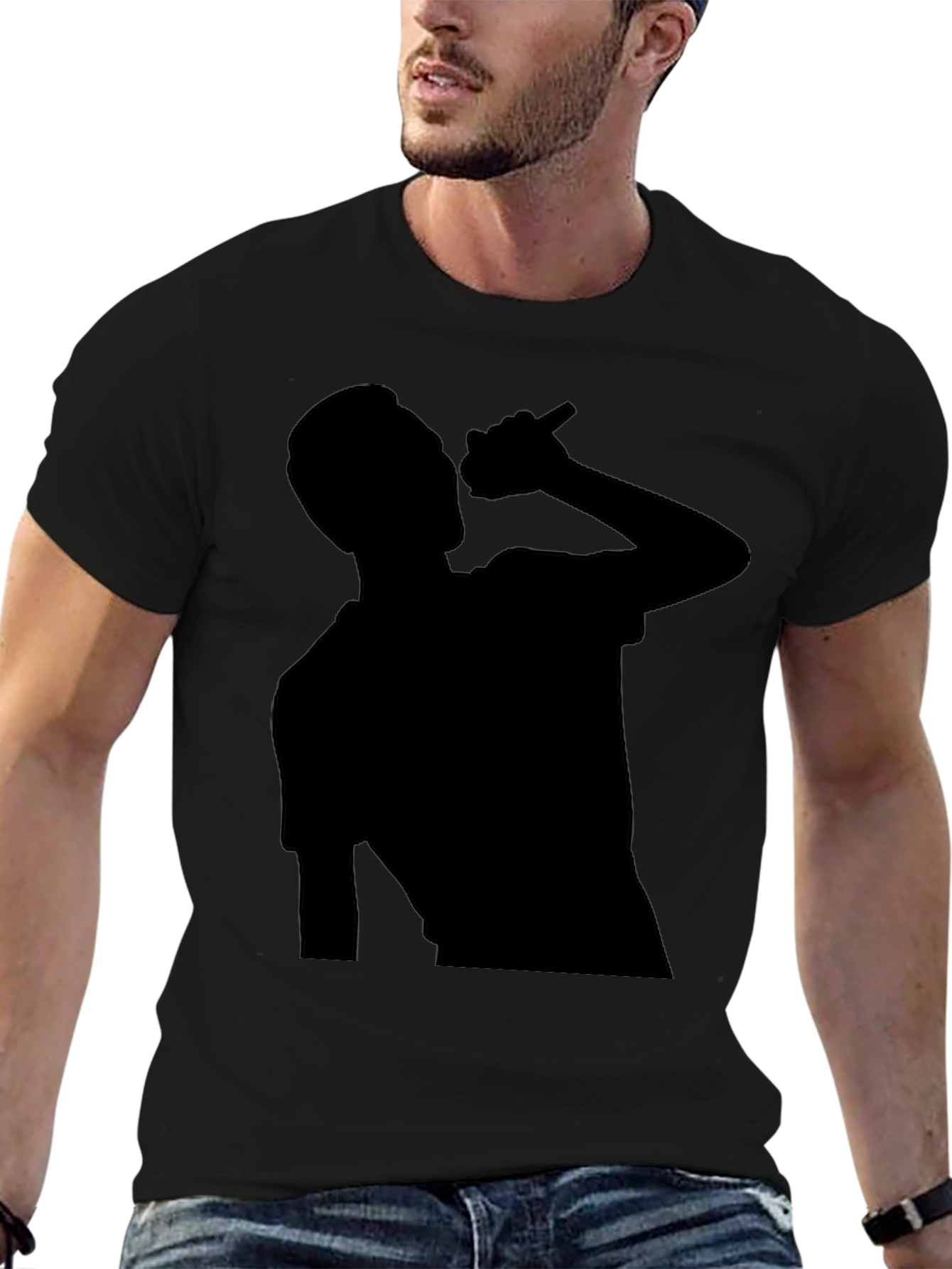 Black Silhouette Singer Graphic Tee - Black Cotton T-Shirt view 6