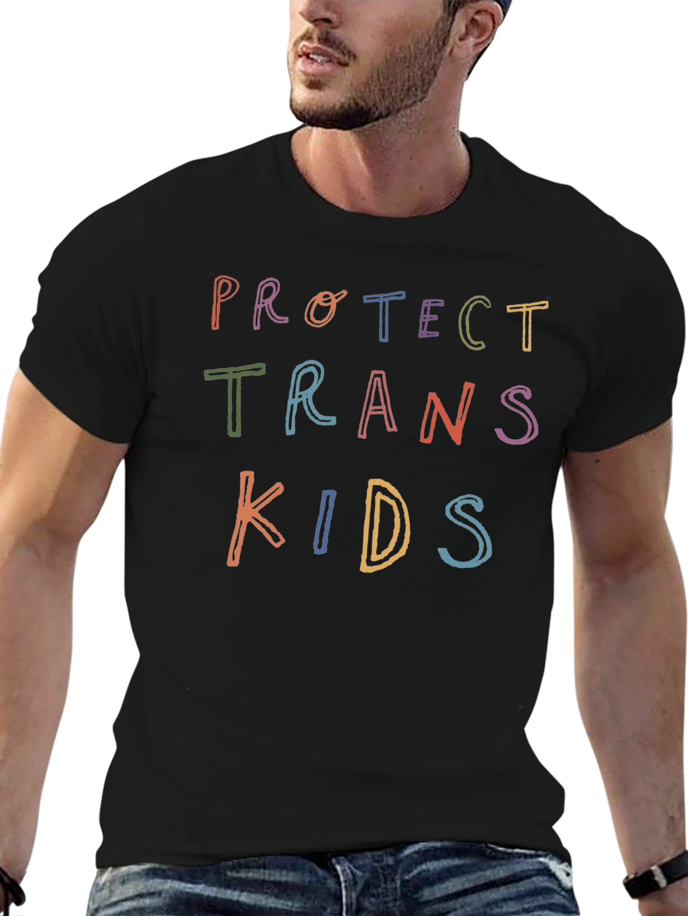 Black Protect Trans Kids T-Shirt - Colorful Advocacy view 6