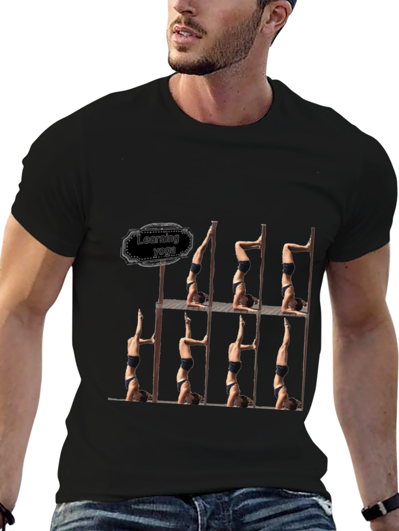 Black Learning Yoga Black T-Shirt - Headstand Pose view 6