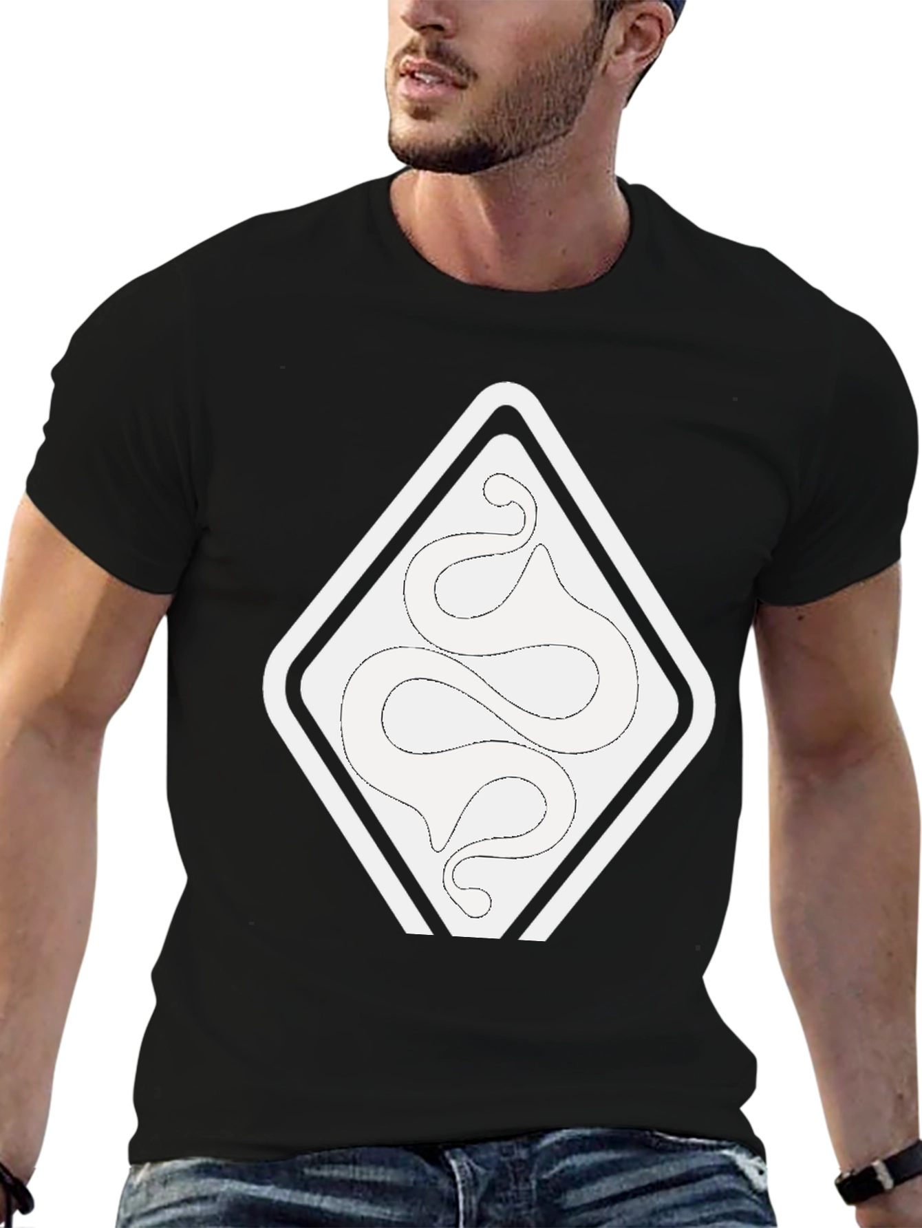 Black Modern Graphic Tee: Abstract Snake Design view 6