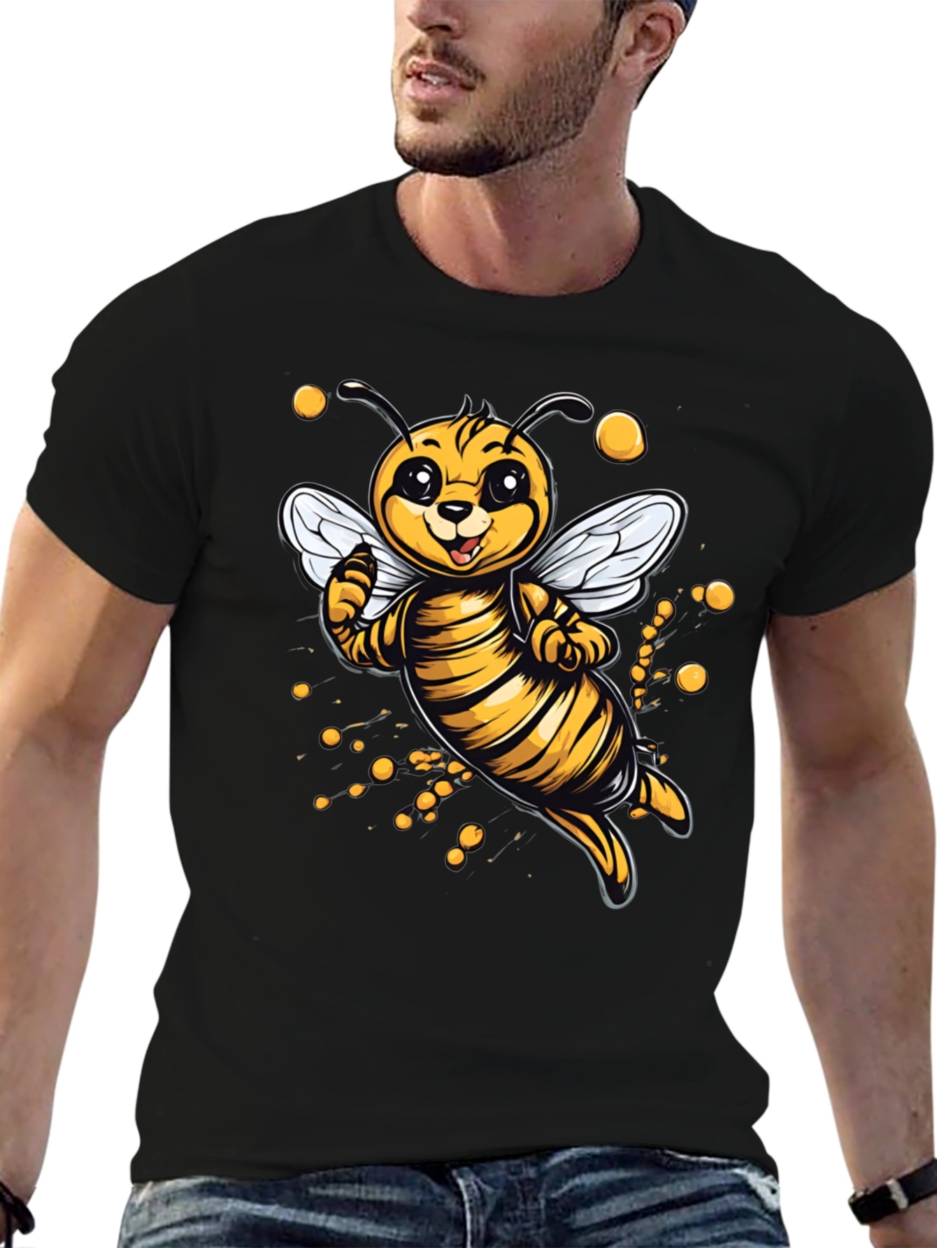 Black Cute Cartoon Bee Graphic T-Shirt view 6