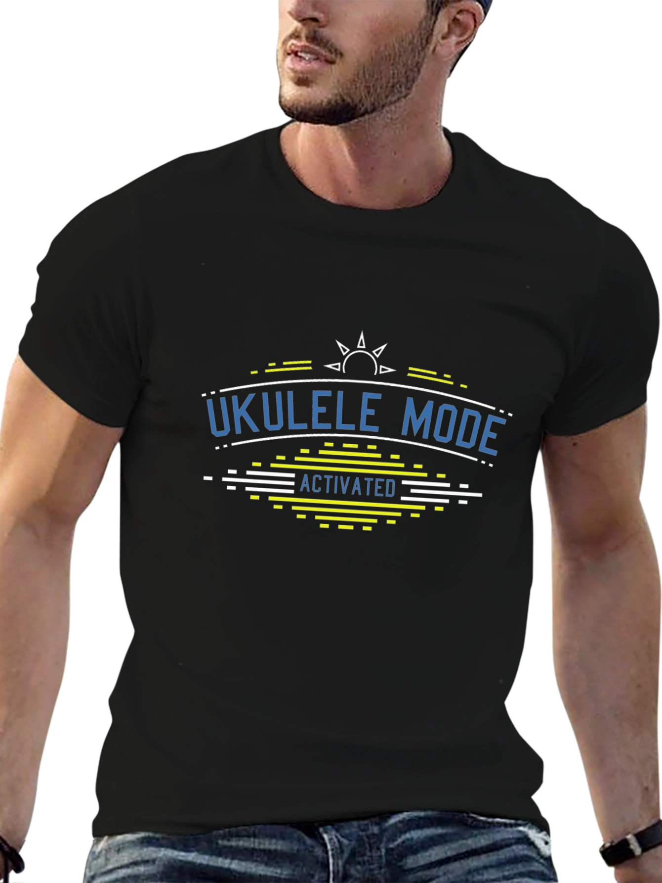 Black Ukulele Mode Activated Black T-Shirt view 6