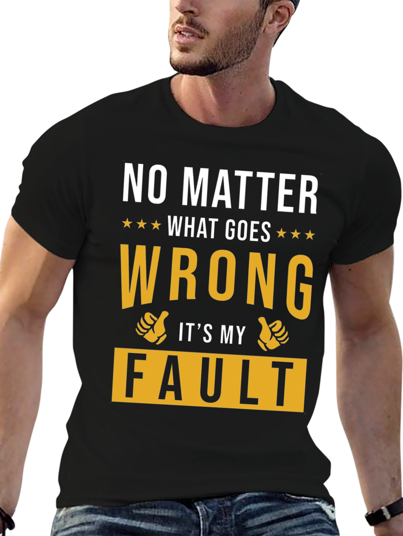 Black Funny Graphic T-Shirt - "It's My Fault" view 6