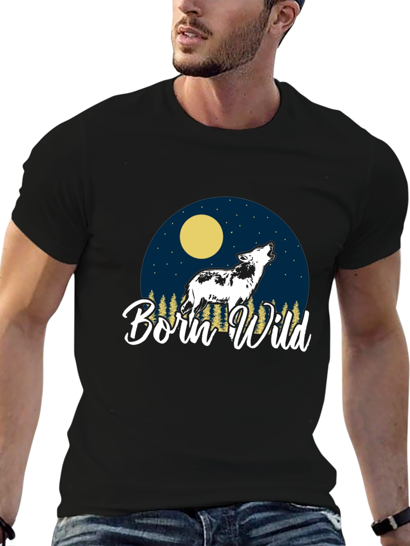 Black Born Wild Wolf Graphic T-Shirt - Black view 6