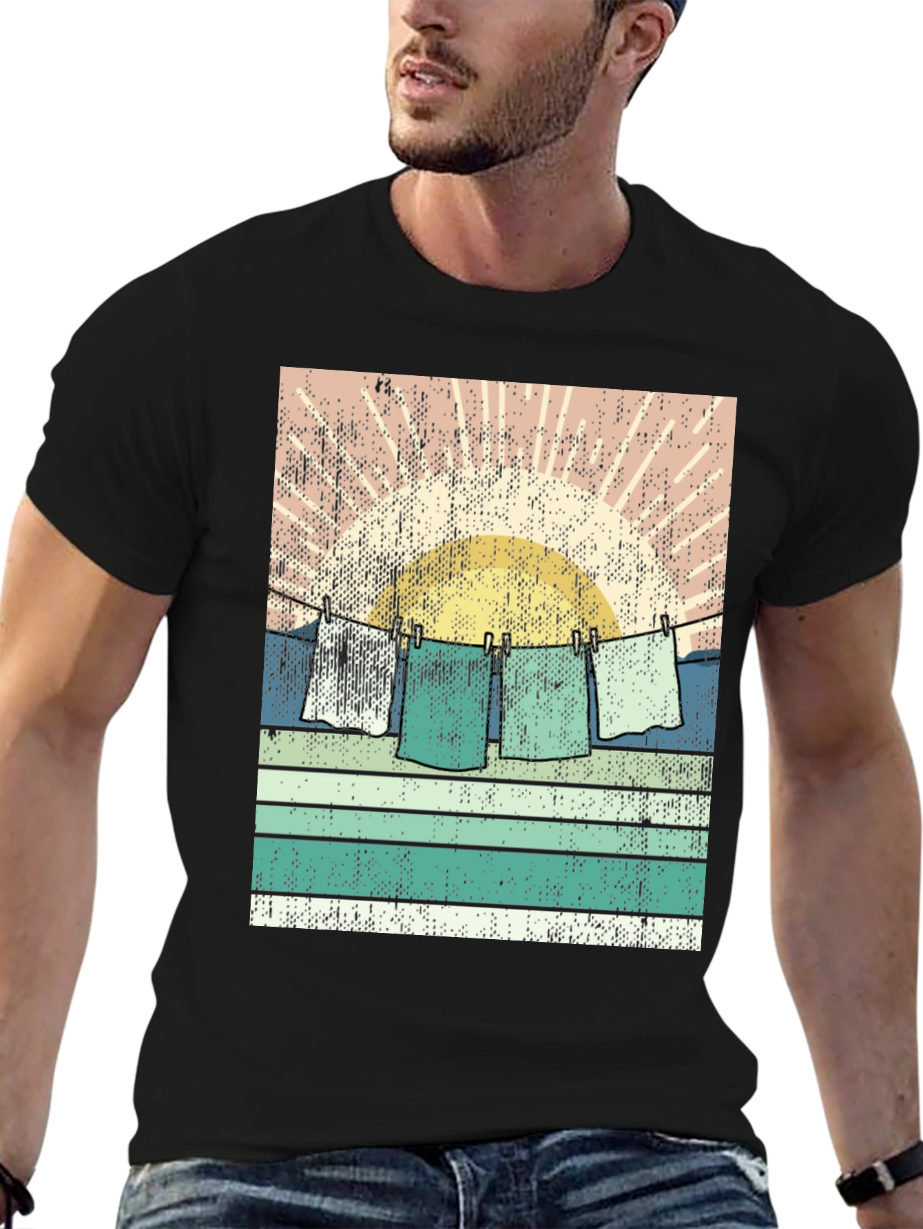 Black Retro Sunset Laundry T-Shirt view 6