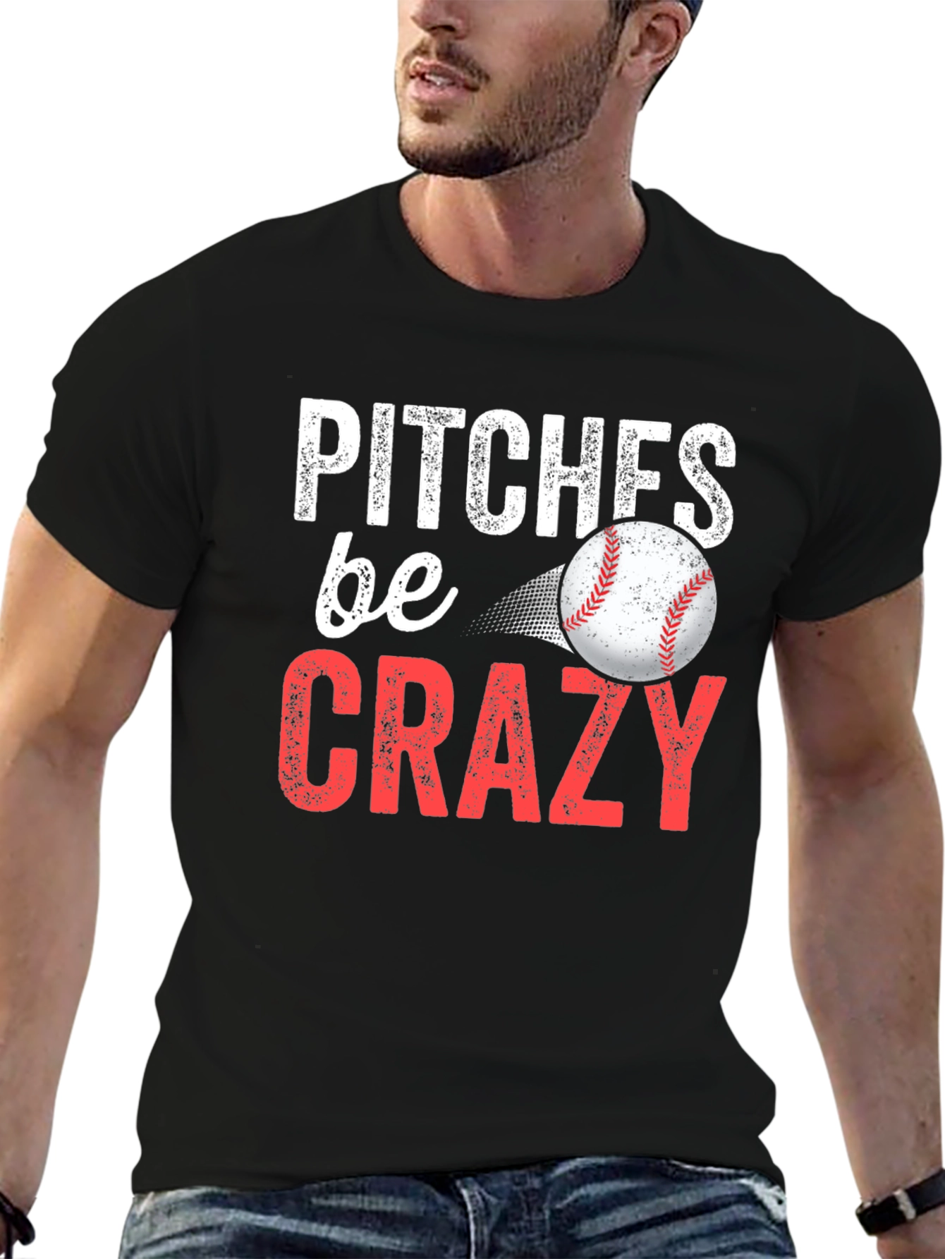 Black Pitches Be Crazy Baseball Graphic Tee view 6