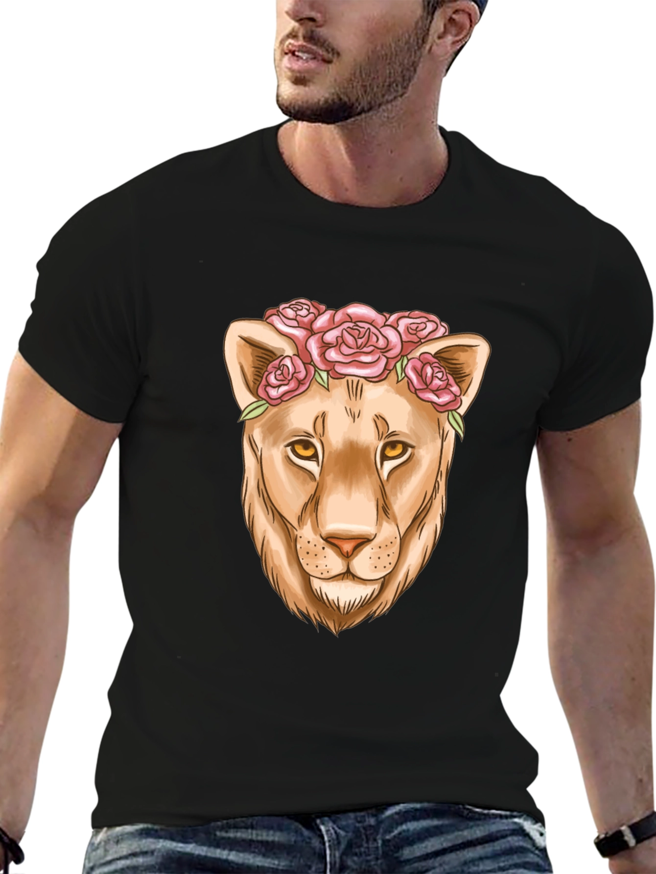 Black Lioness Flower Crown Graphic Tee - Black view 6