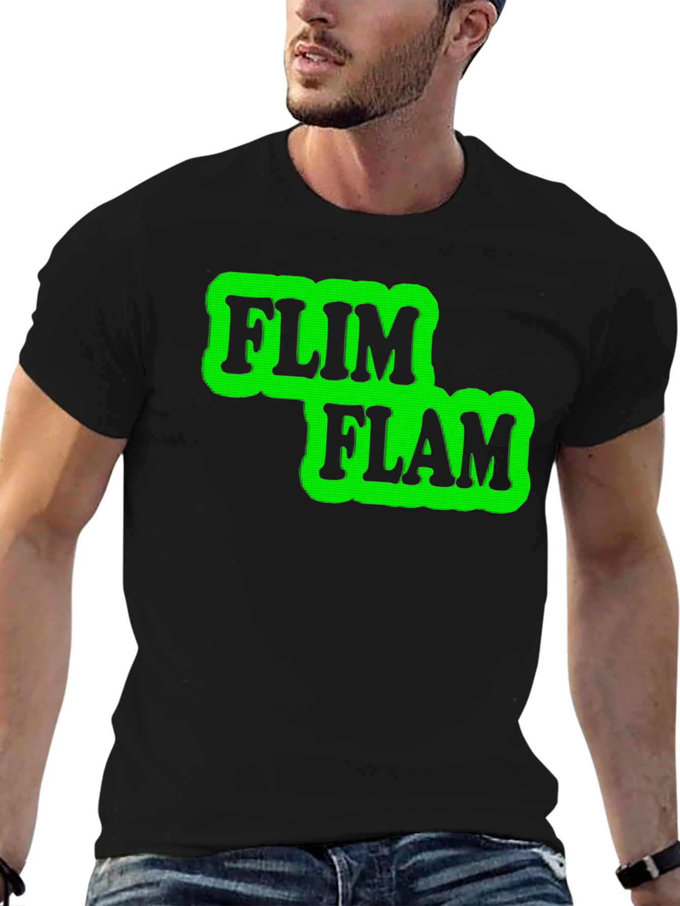 Black Flim Flam Graphic T-Shirt - Novelty Design Tee view 6
