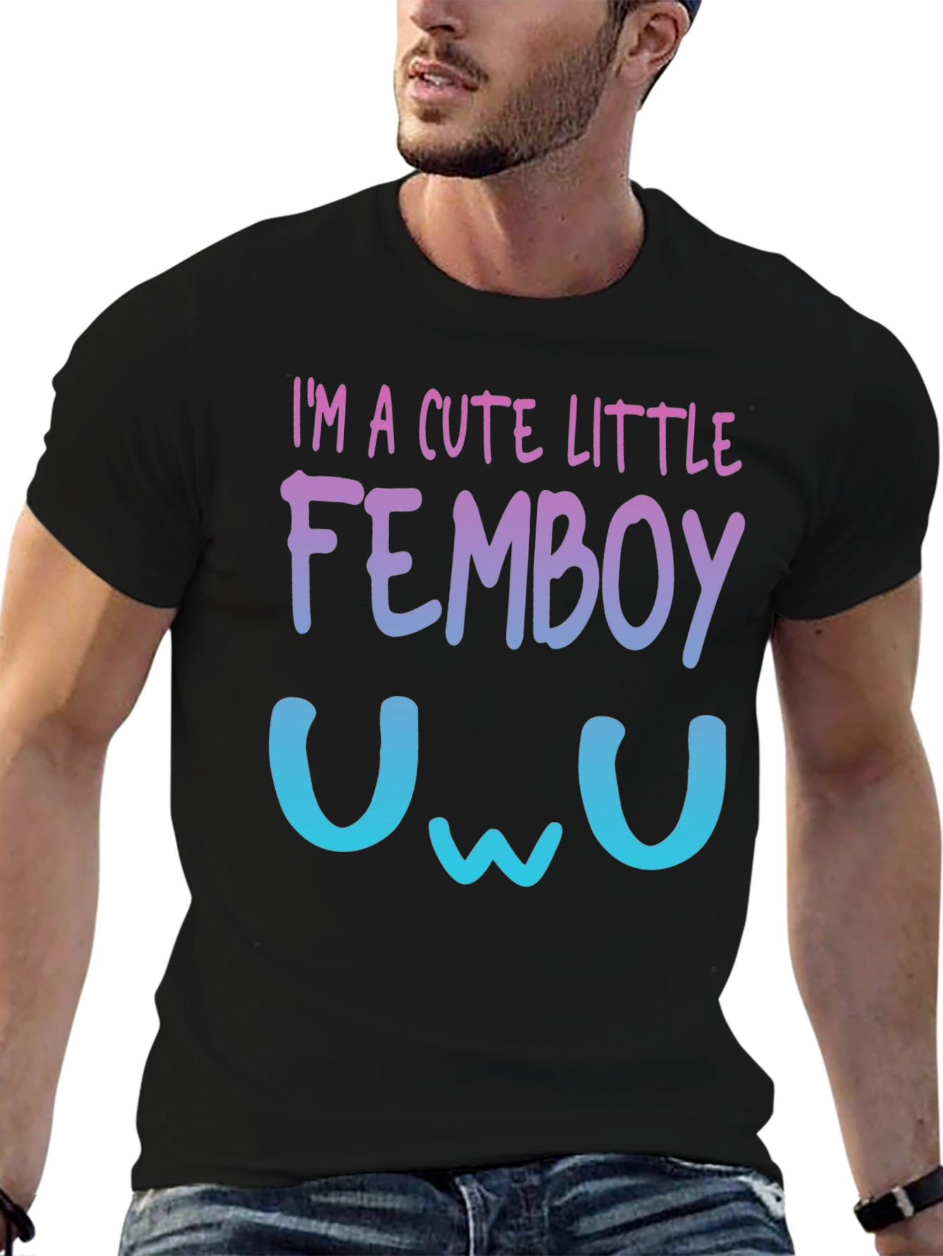 Black Cute Little Femboy T-Shirt - Gradient Design view 6