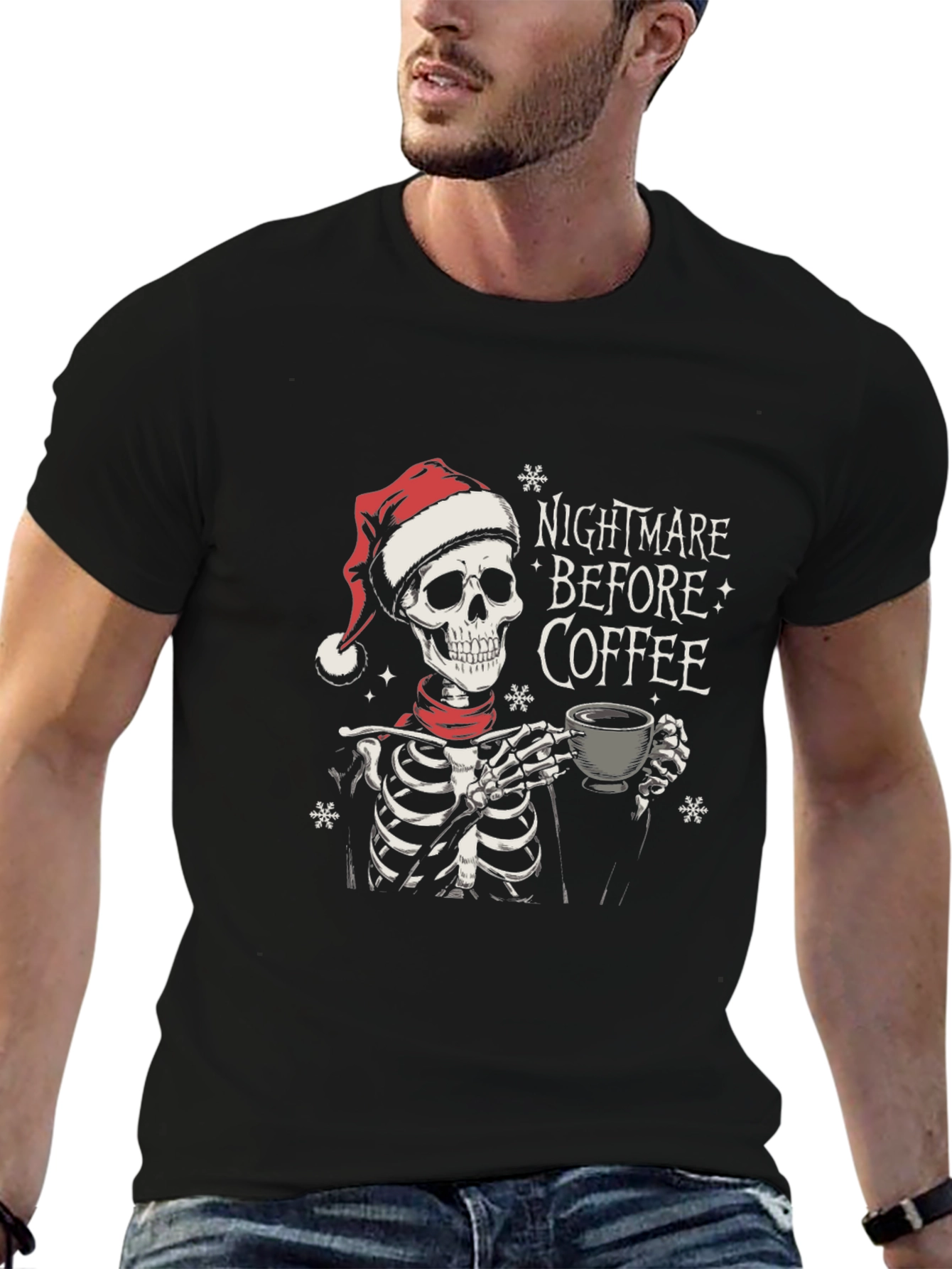 Black Nightmare Before Coffee Skeleton Holiday T-Shirt view 6
