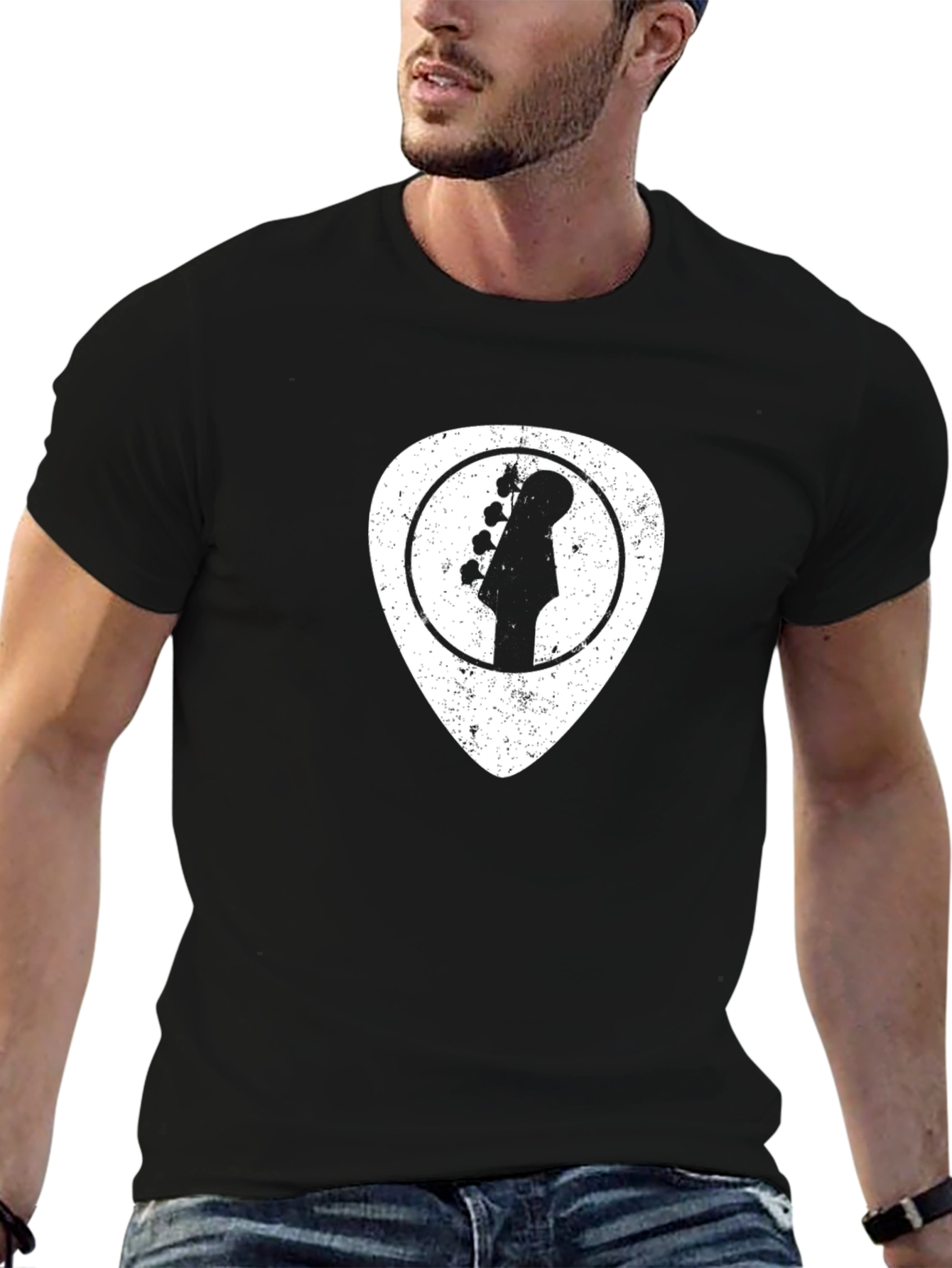 Bass Guitar Pick Graphic Tee - Black Cotton Comfort - 6