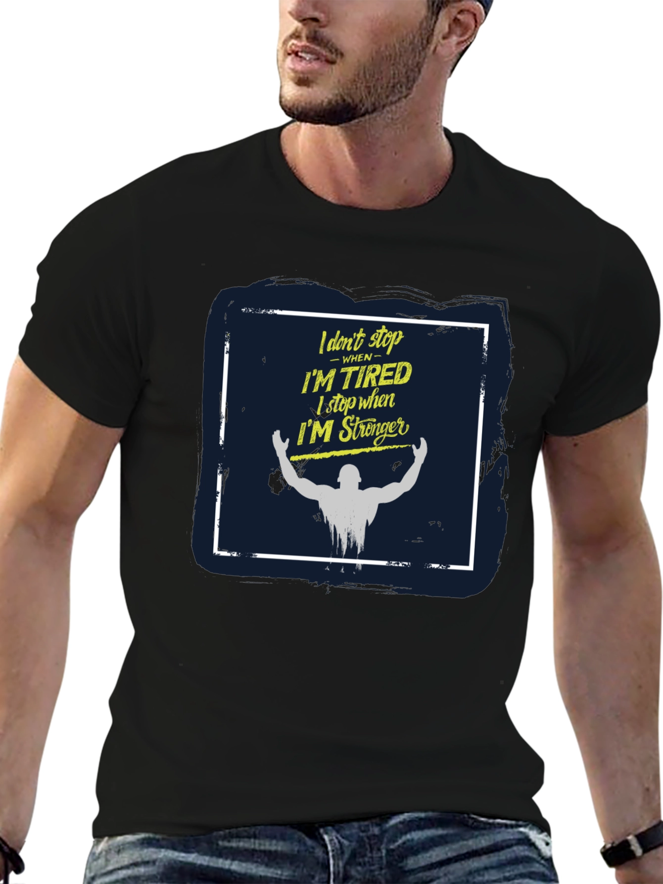 Black Motivational Workout T-Shirt - I Don't Stop When I'm Tired view 6