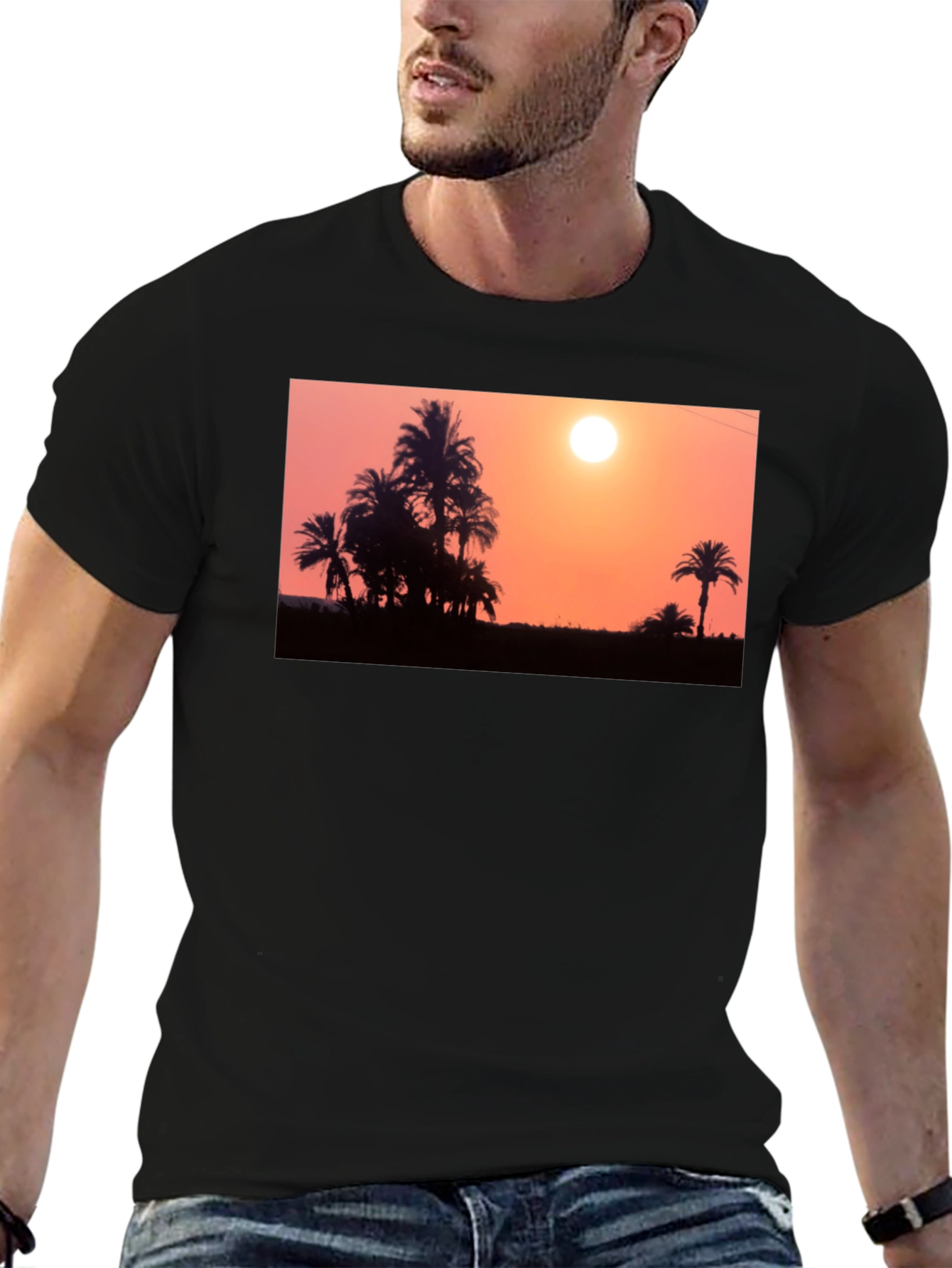 Black Sunset Palm Tree T-Shirt - Black view 6