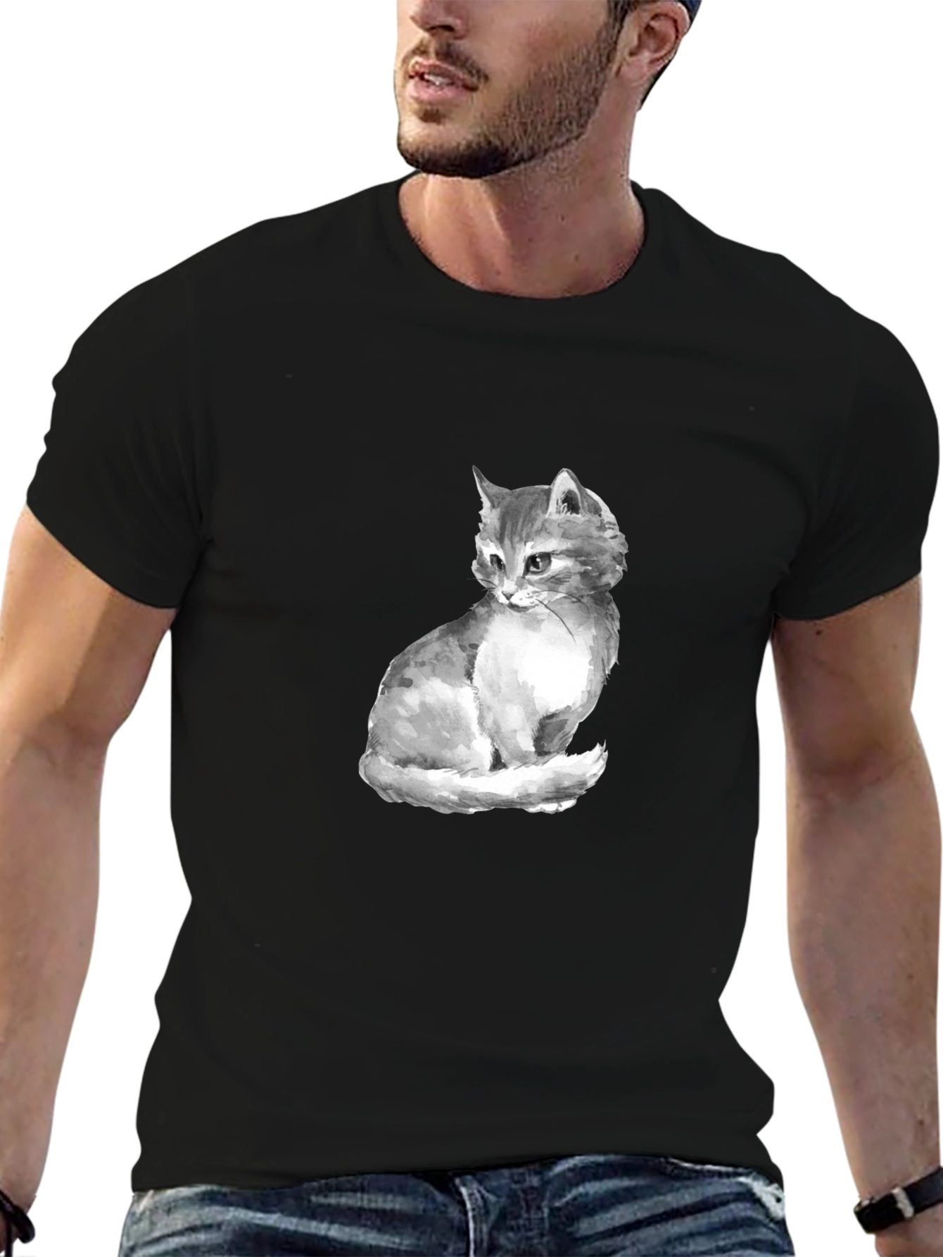 Black Cat Portrait Graphic Tee - Black Unisex T-Shirt view 6