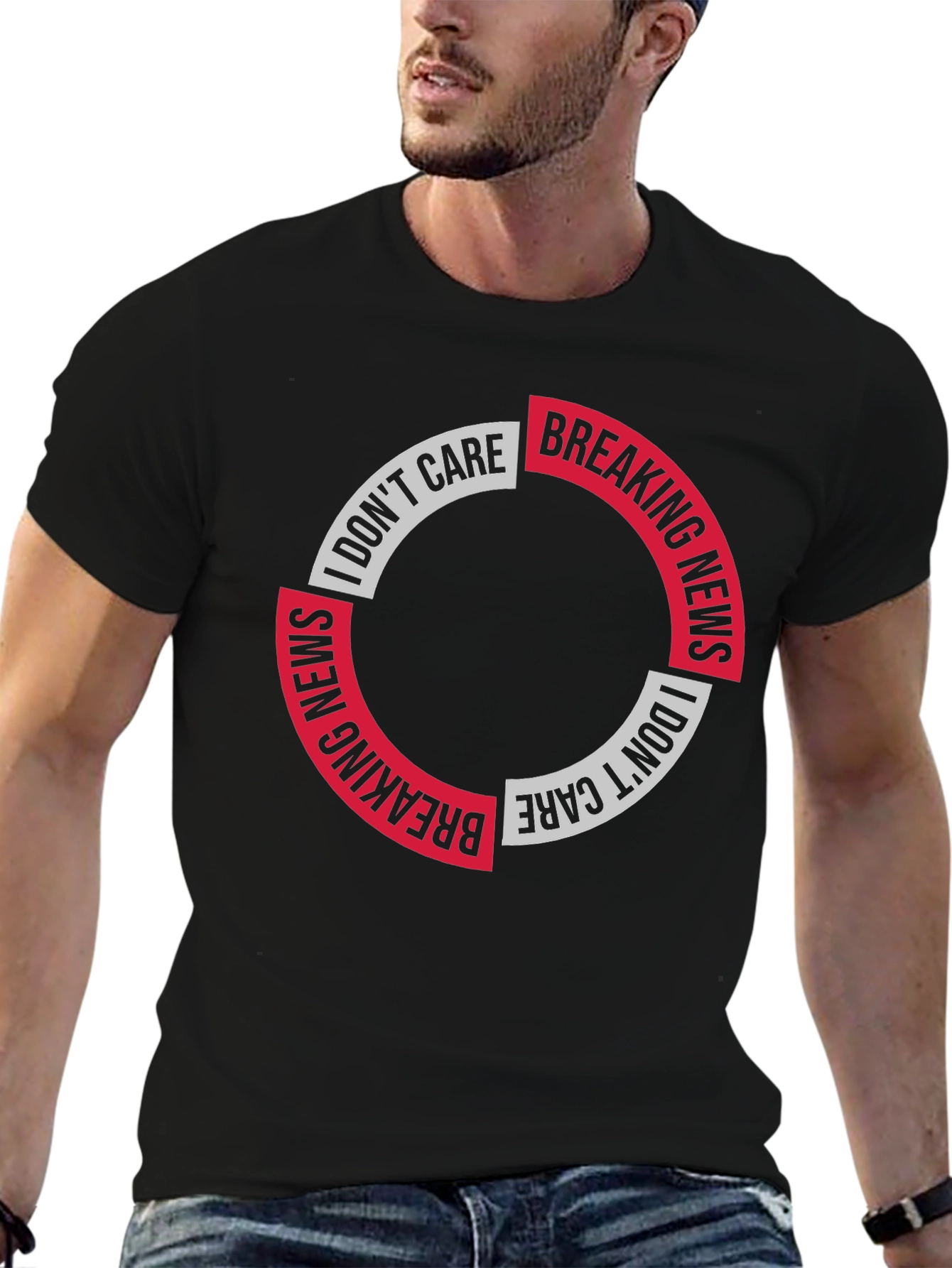 Black Breaking News I Don't Care Graphic Tee view 6