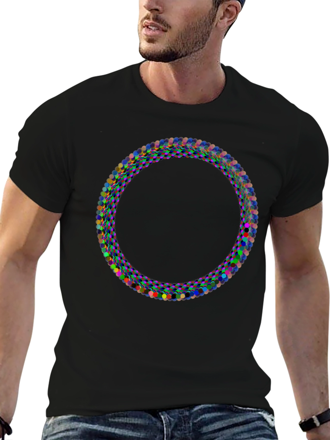 Black Abstract Circle Graphic Black T-Shirt view 6