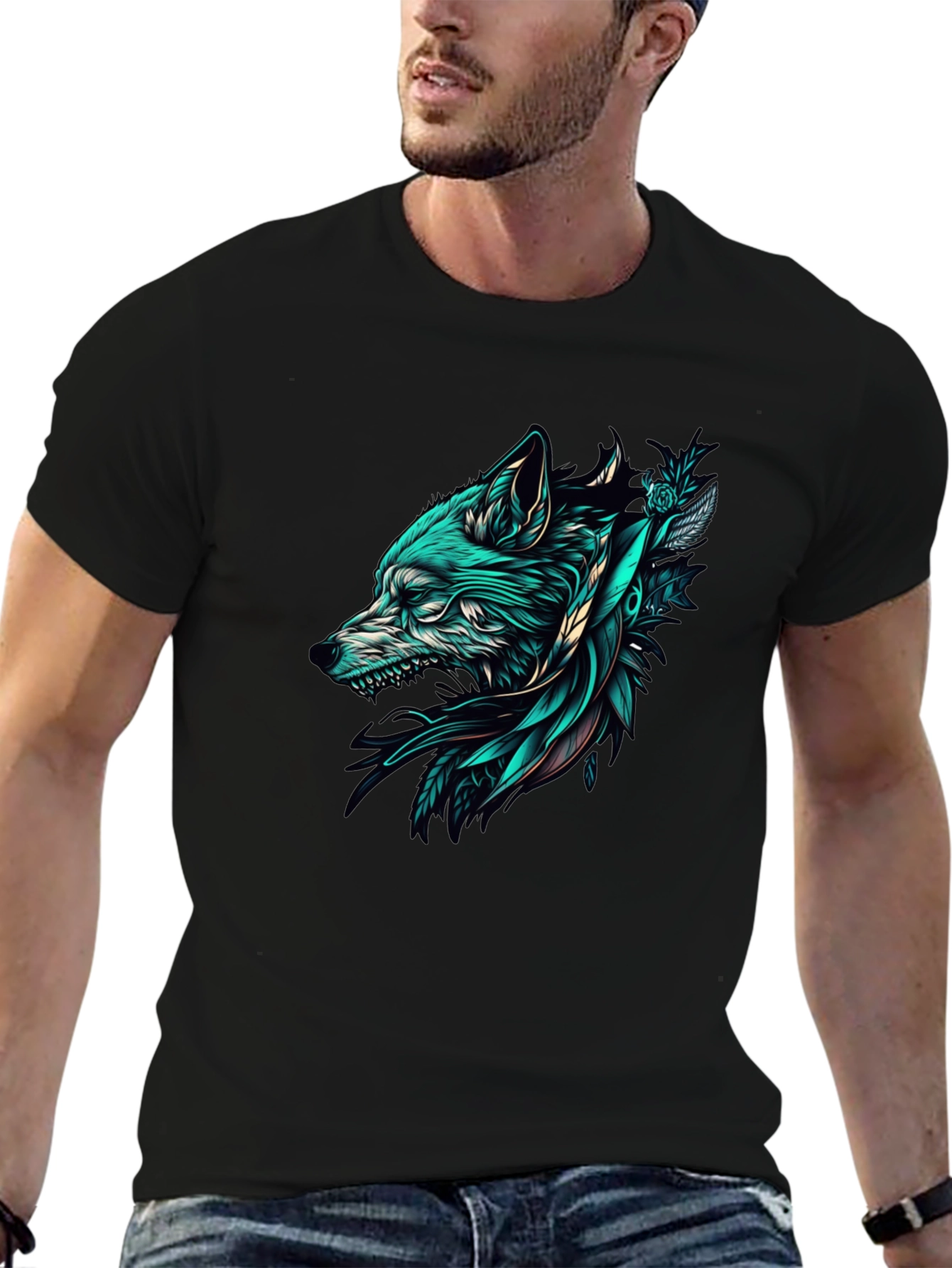 Black Wolf Graphic Tee - Stylish Black T-Shirt view 6