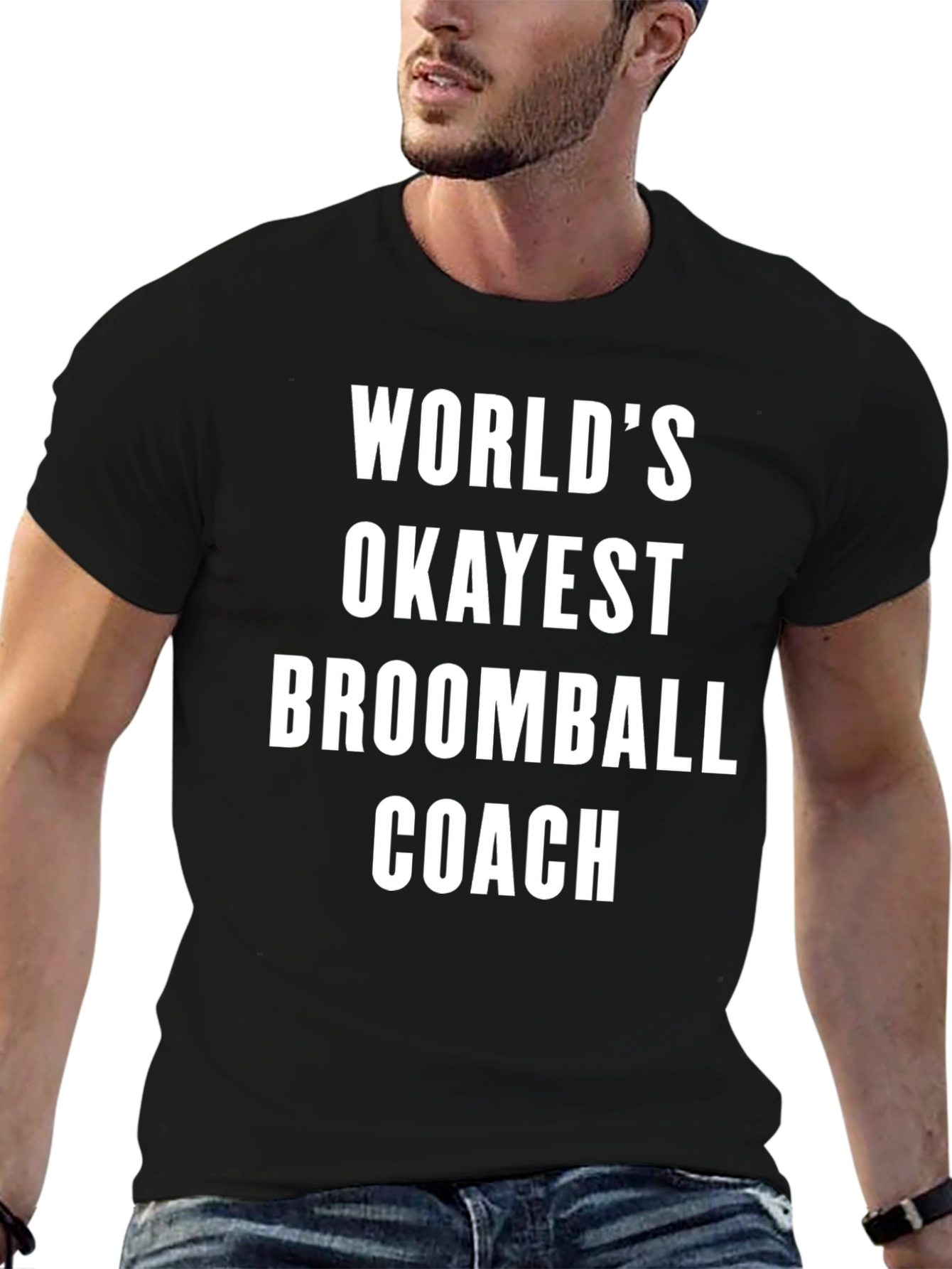 Black World's Okayest Broomball Coach T-Shirt view 6