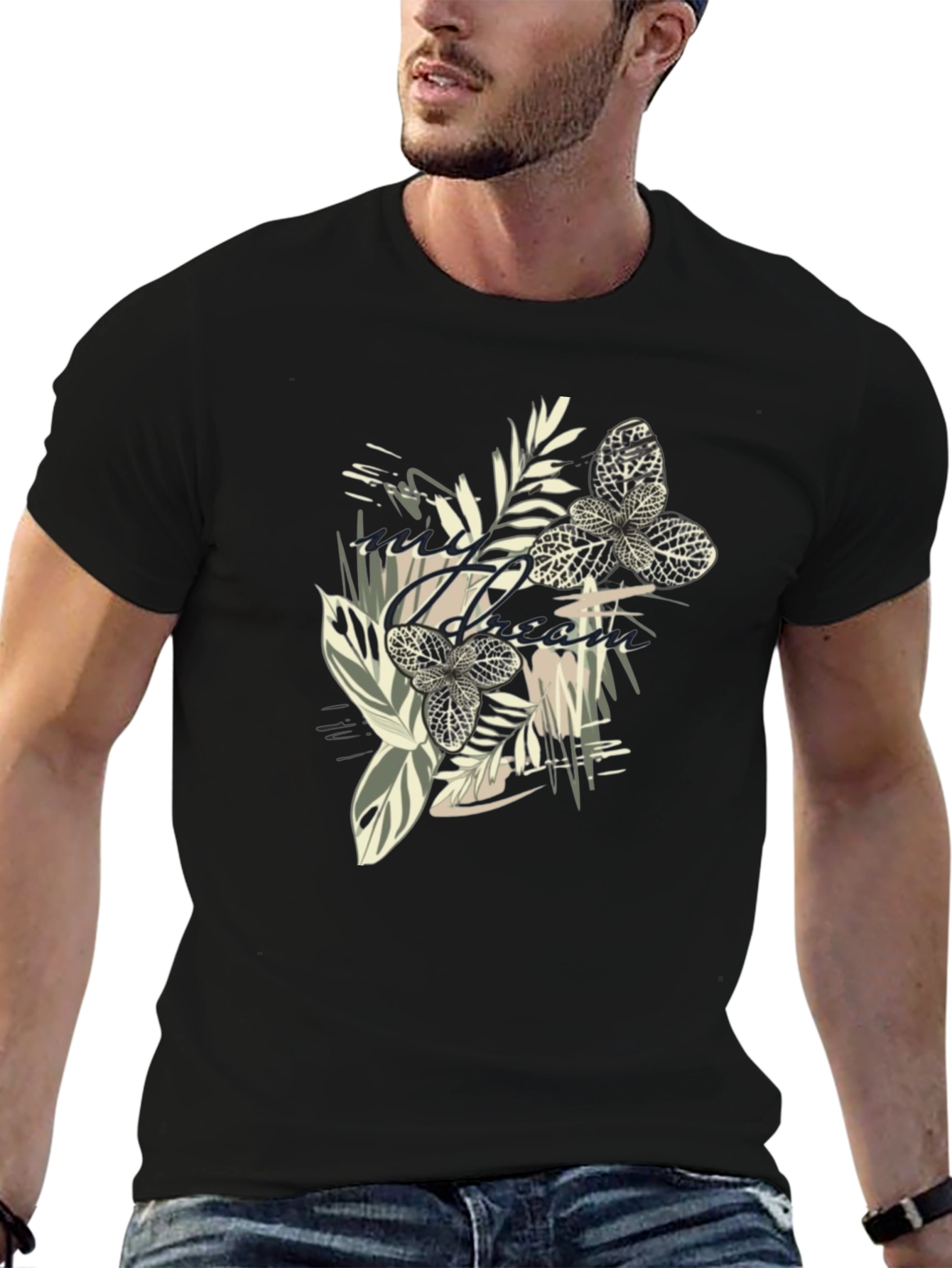 Black Botanical Print Black T-Shirt view 6