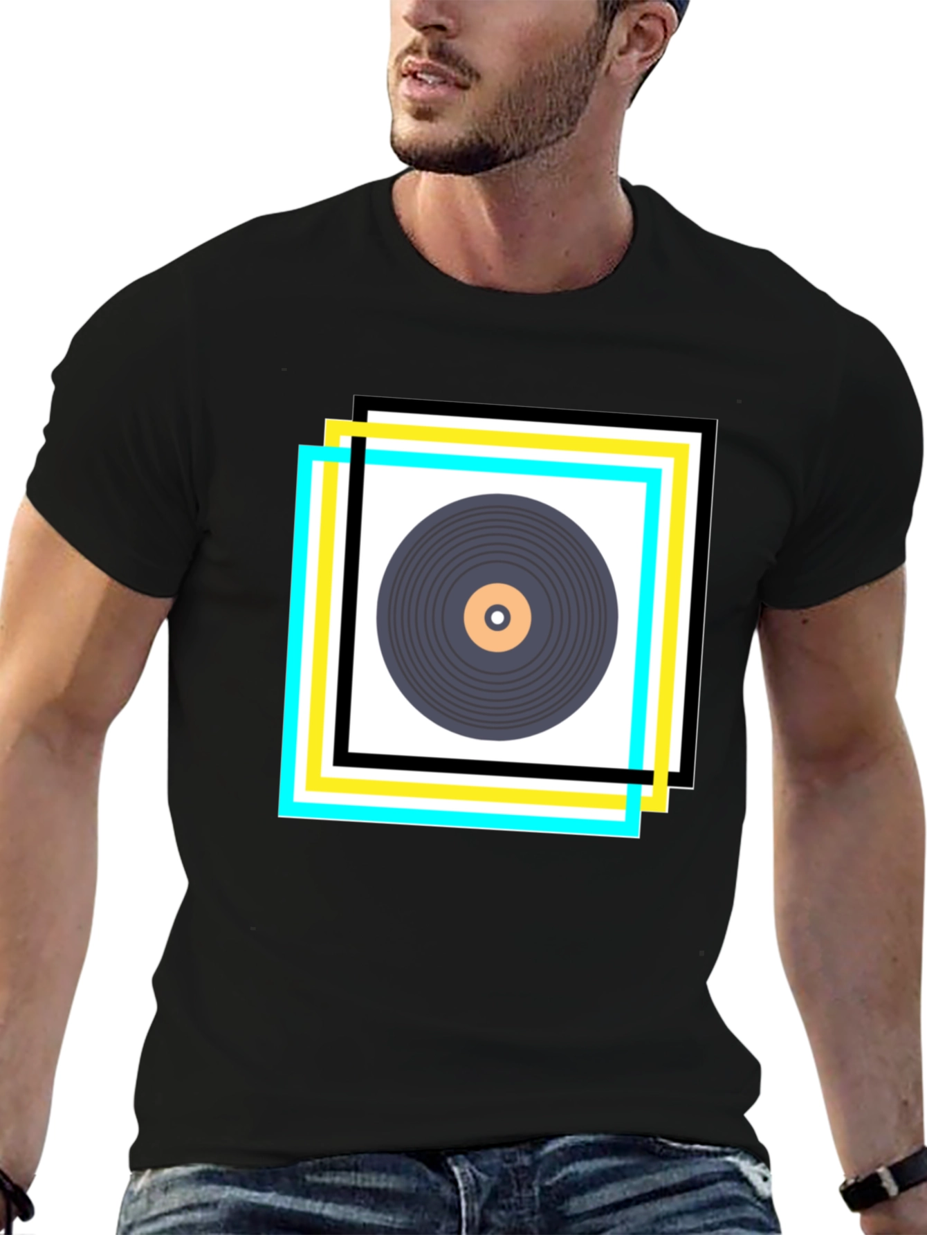 Black Retro Vinyl Record Graphic Tee view 6