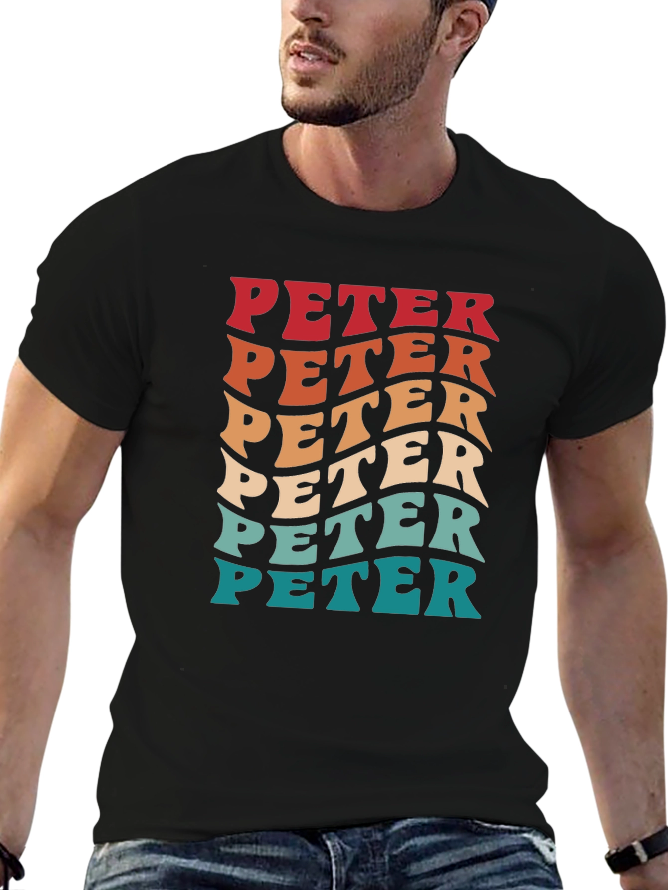 Black Retro 'PETER' Graphic Tee - Cool Personalized T-Shirt view 6