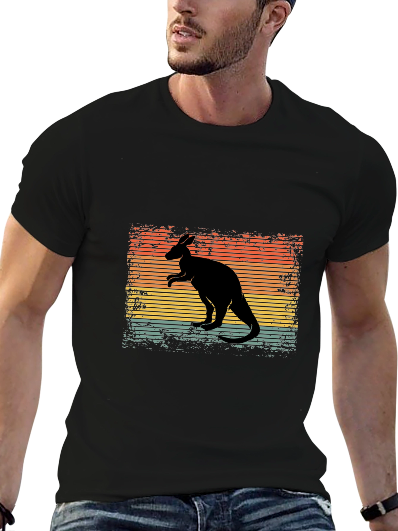 Black Retro Kangaroo Graphic T-Shirt view 6