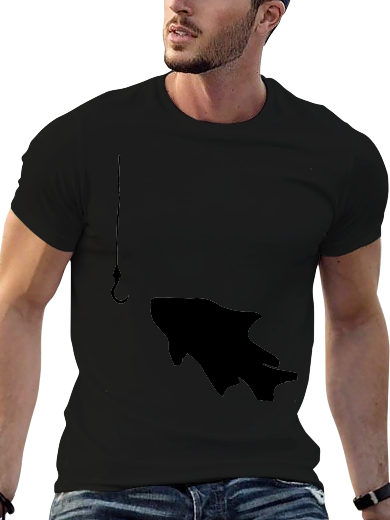 Black Fishing Hook Fish Graphic Tee - Black view 6