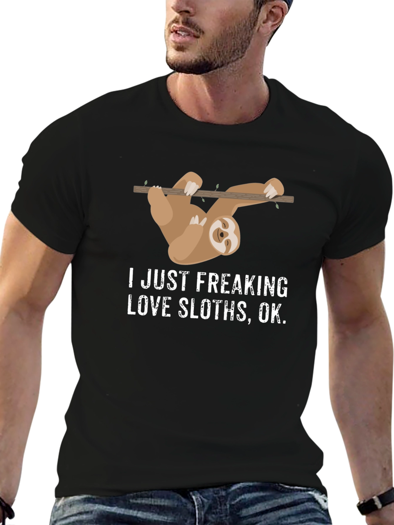 Black I Just Freaking Love Sloths T-Shirt view 6