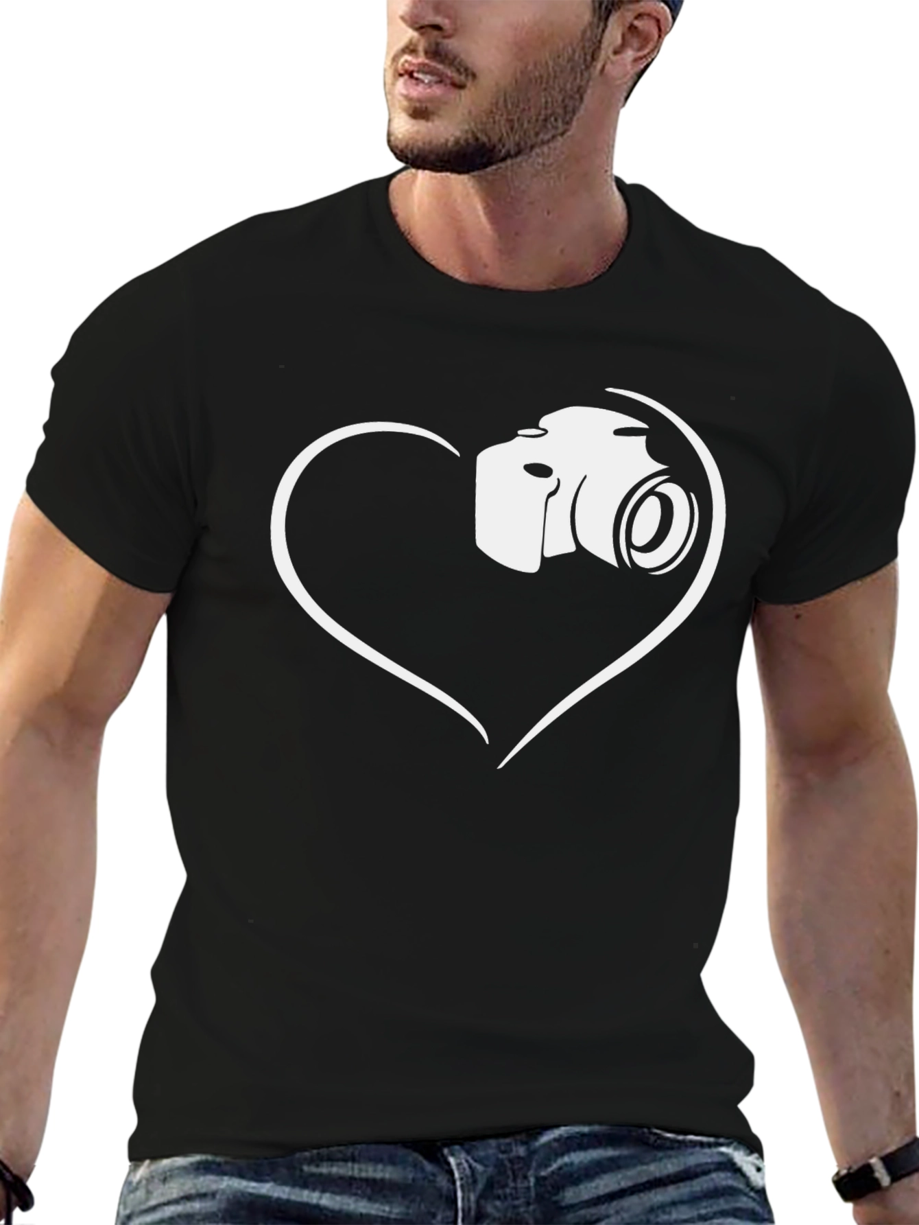 Black Camera Heart Graphic T-Shirt view 6