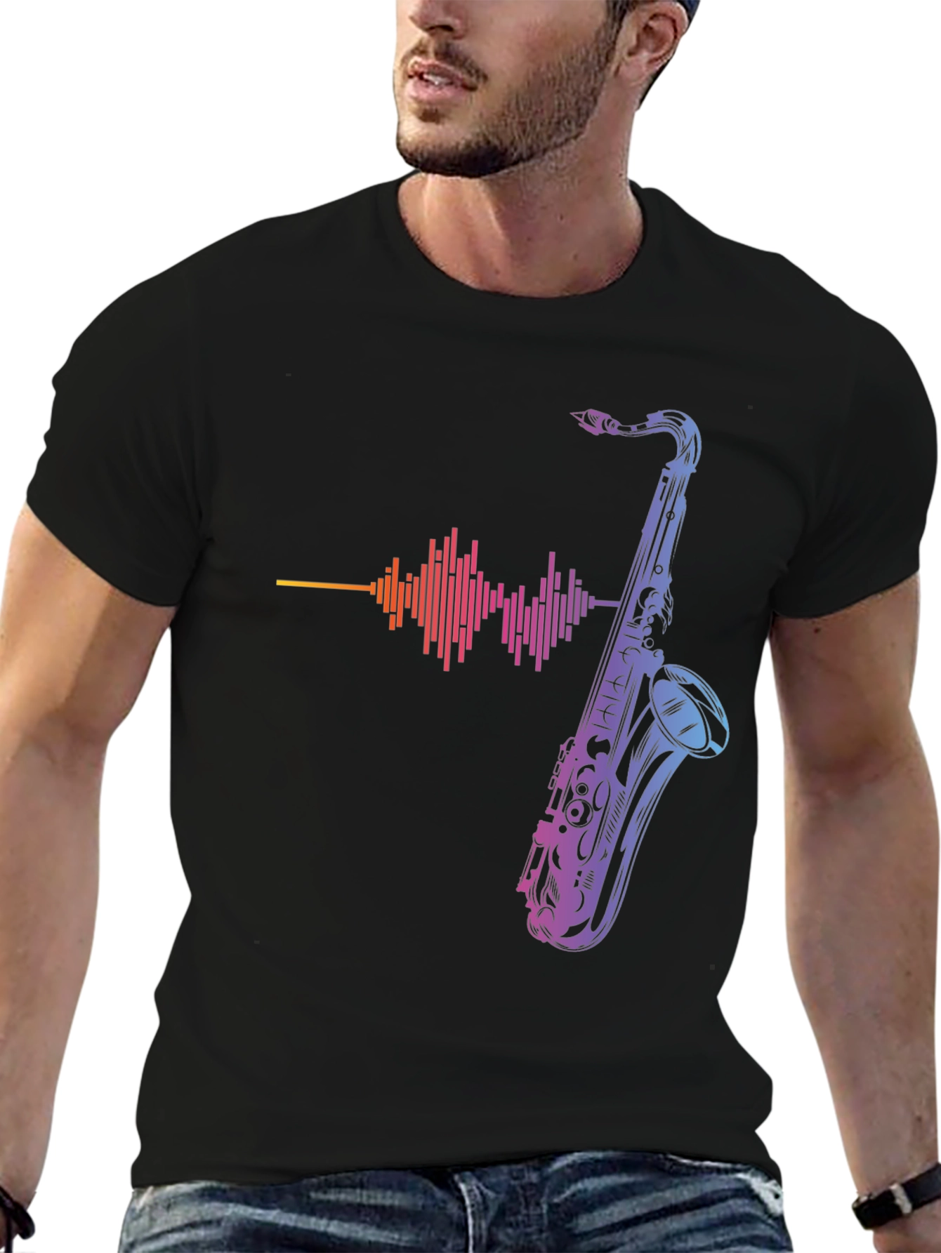Black Saxophone Graphic Print Tee - Music Lover T-Shirt view 6