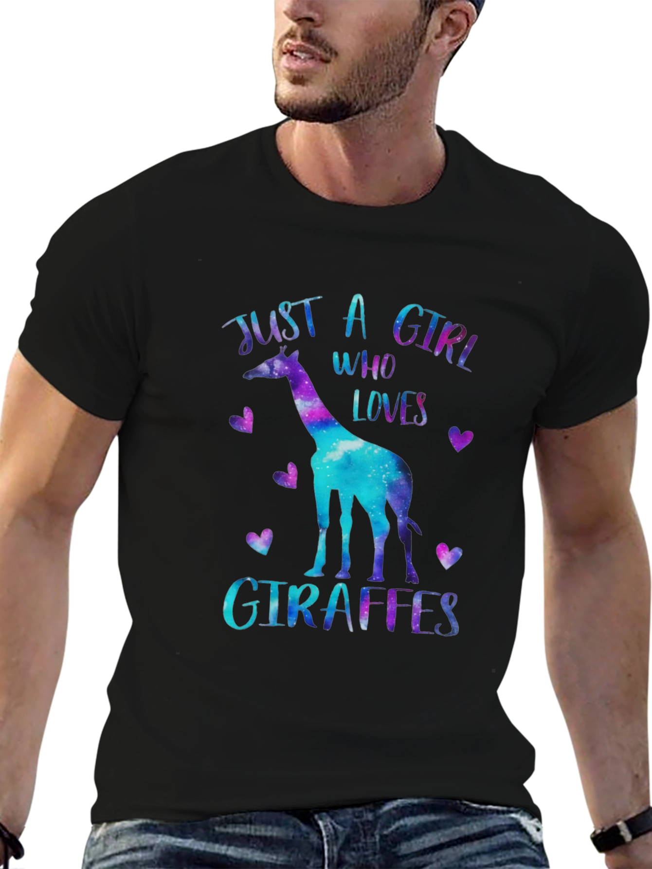 Black Just A Girl Who Loves Giraffes T-Shirt view 6