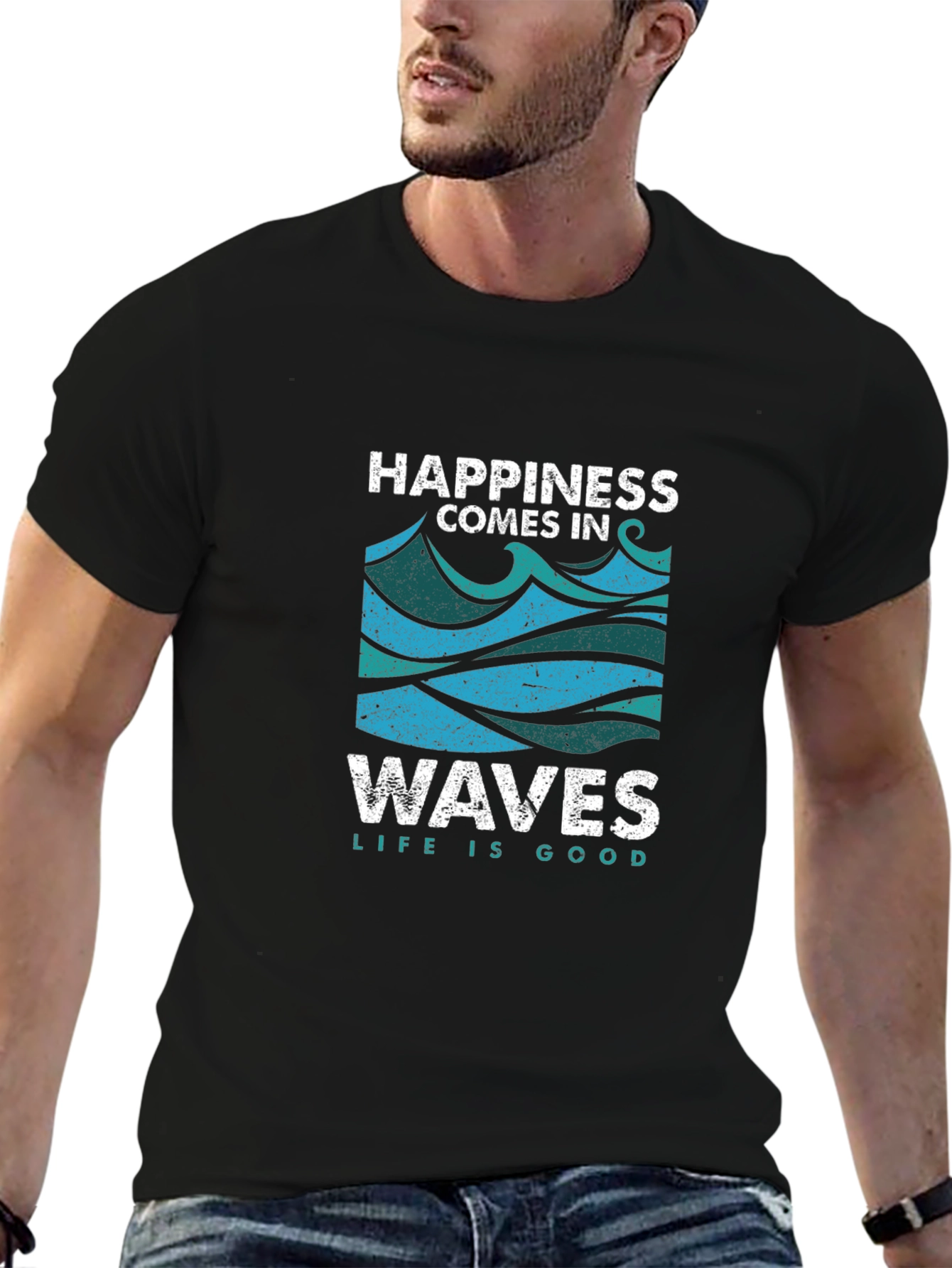 Black Happiness Comes in Waves T-Shirt - Life is Good view 6