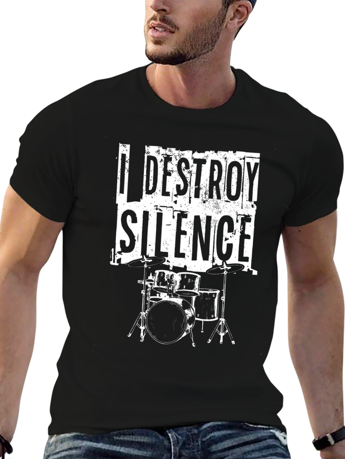 Black I Destroy Silence Black T-Shirt - Drummer Music Tee view 6