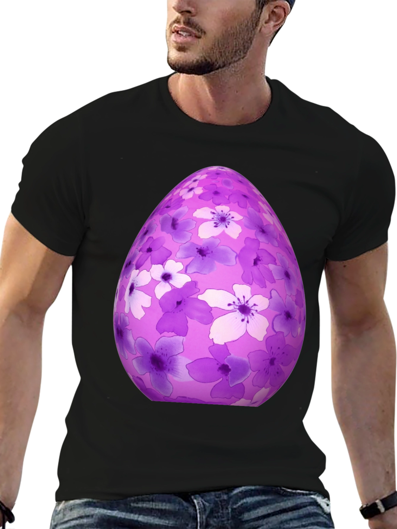 Black Floral Easter Egg Graphic Tee - Black Cotton Shirt view 6