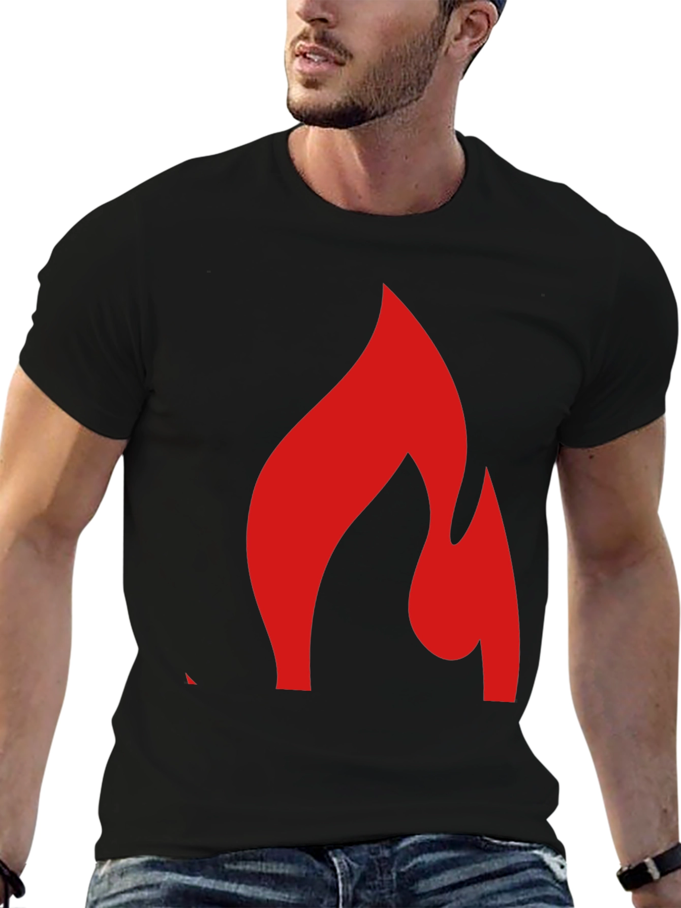 Black Bold Flame Graphic Tee - Black Cotton Blend Shirt view 6