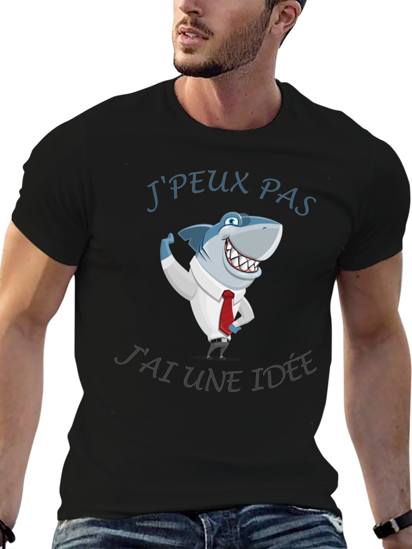 Black Funny Shark Idea T-Shirt view 6