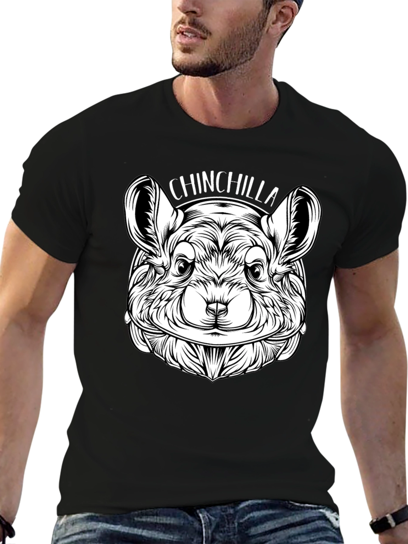 Black Chinchilla Graphic Print Crew Neck T-Shirt view 6