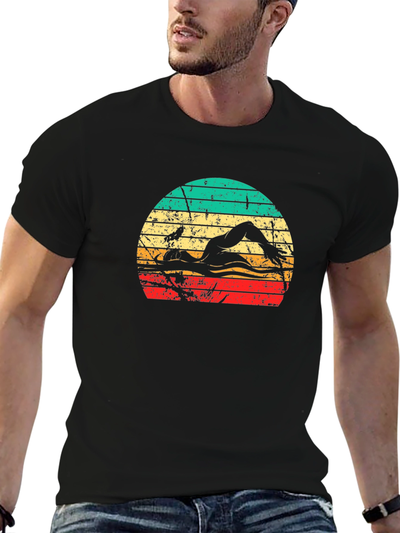 Retro Swimmer Graphic T-Shirt - Black - 6