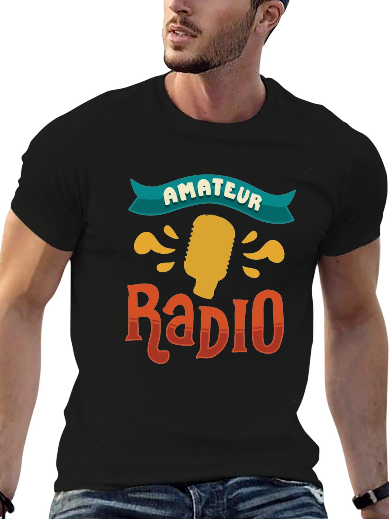 Black Amateur Radio Graphic Tee - Black Cotton T-Shirt view 6