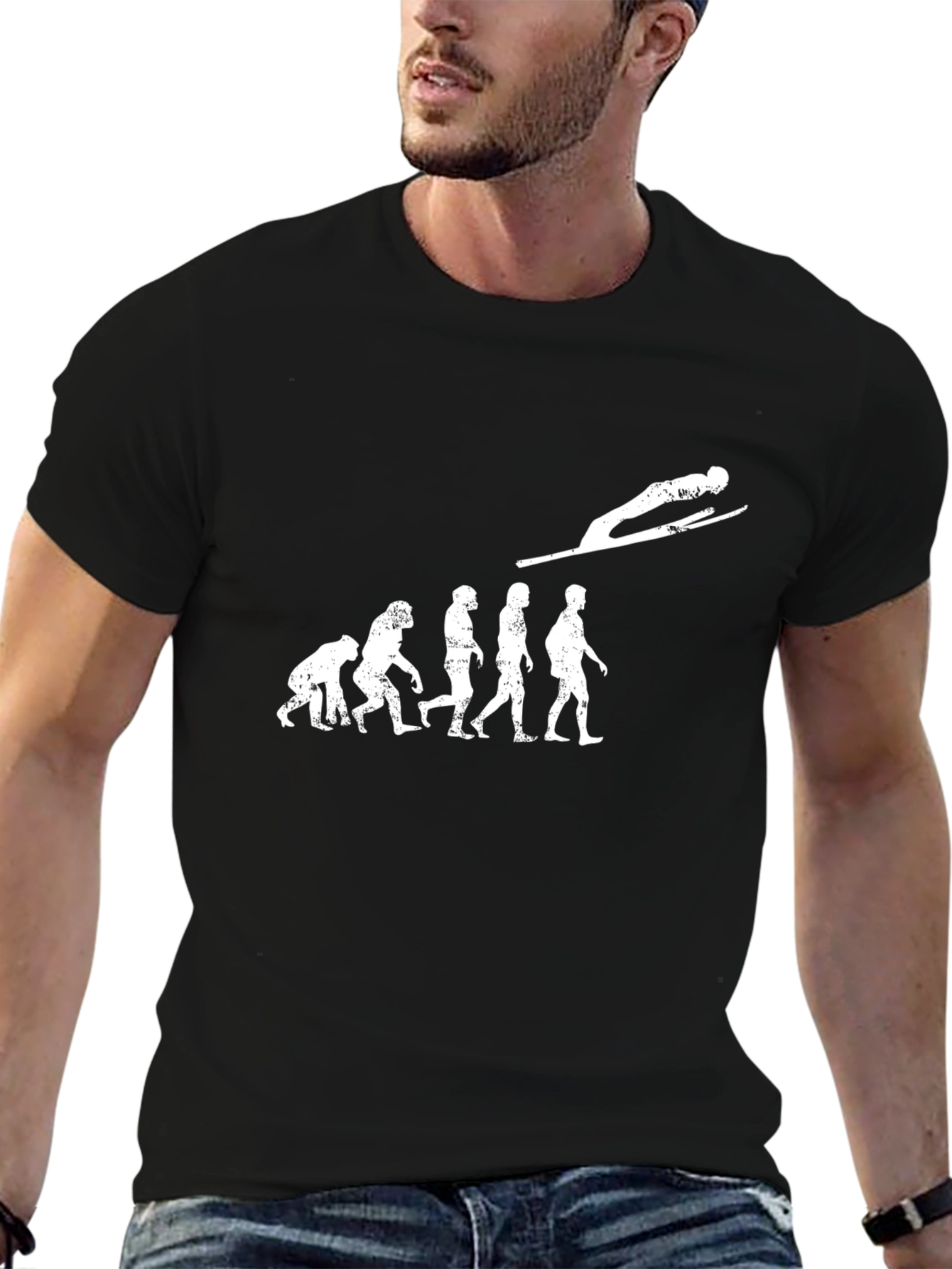 Black Evolution of Ski Jumping Black T-Shirt view 6