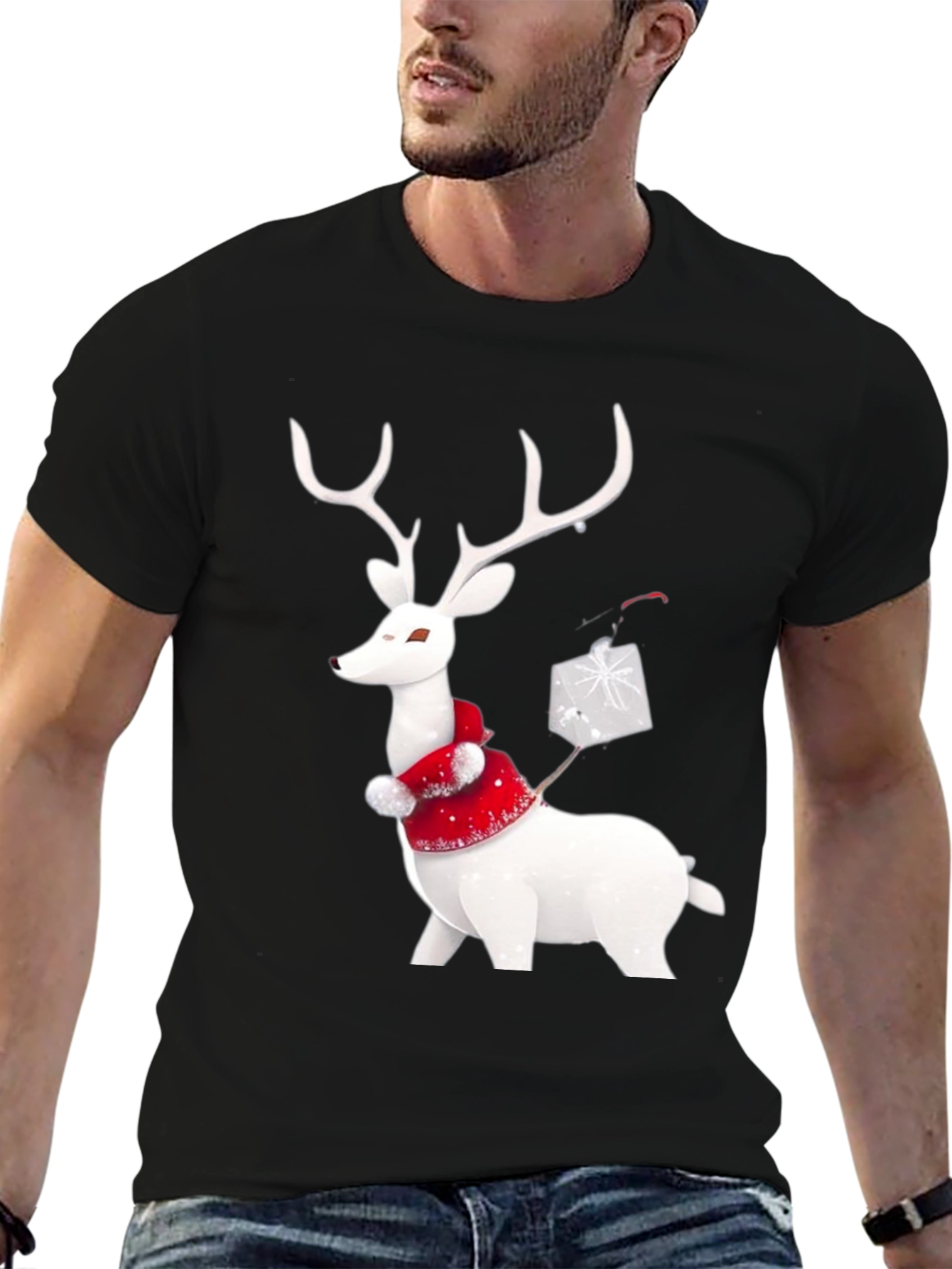 Black Festive Reindeer Graphic Tee - Holiday Apparel view 6