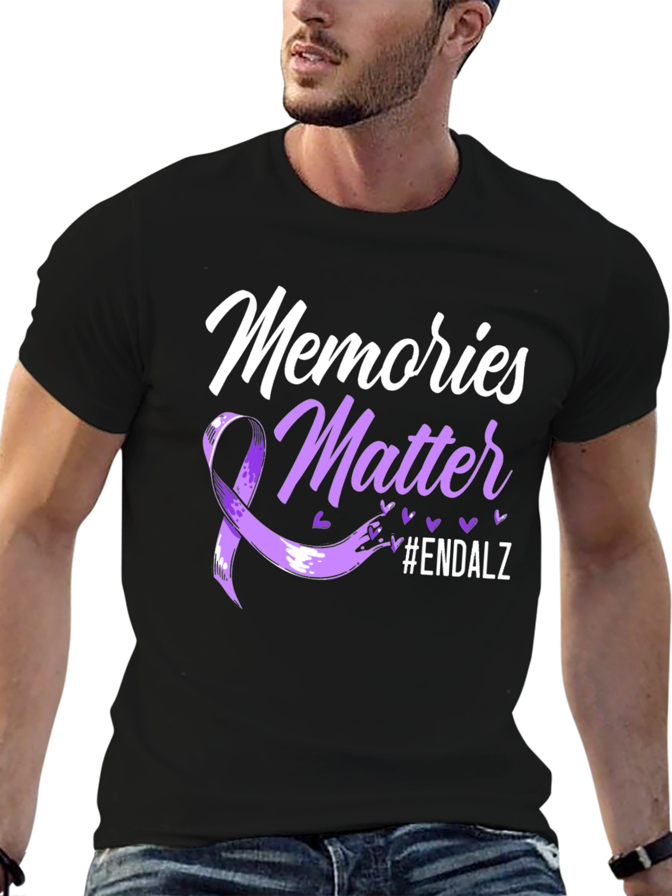 Black Memories Matter Alzheimer's Awareness Ribbon T-Shirt view 6