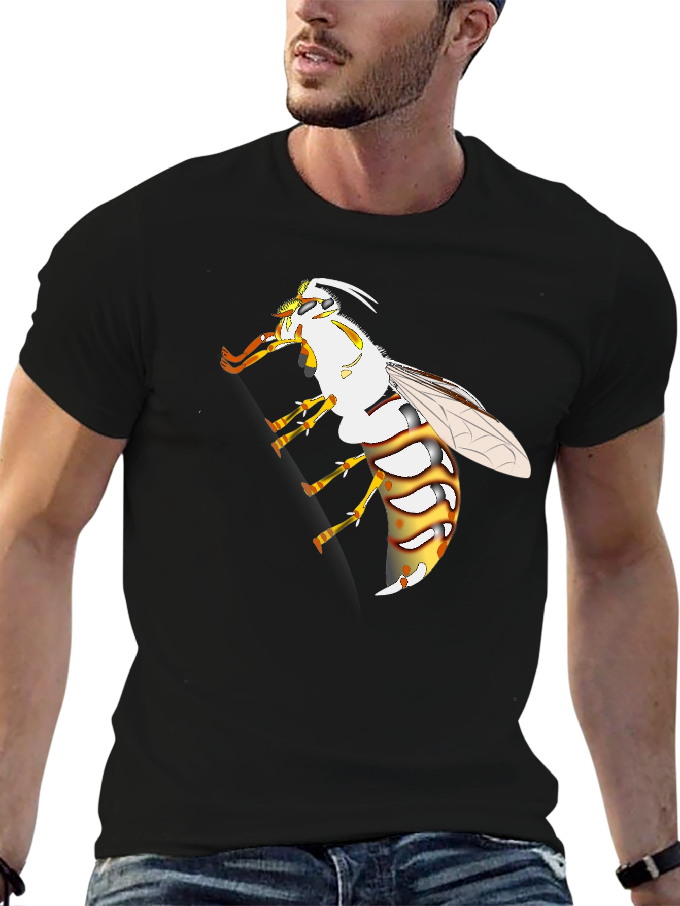 Black Wasp Graphic Black T-Shirt view 6